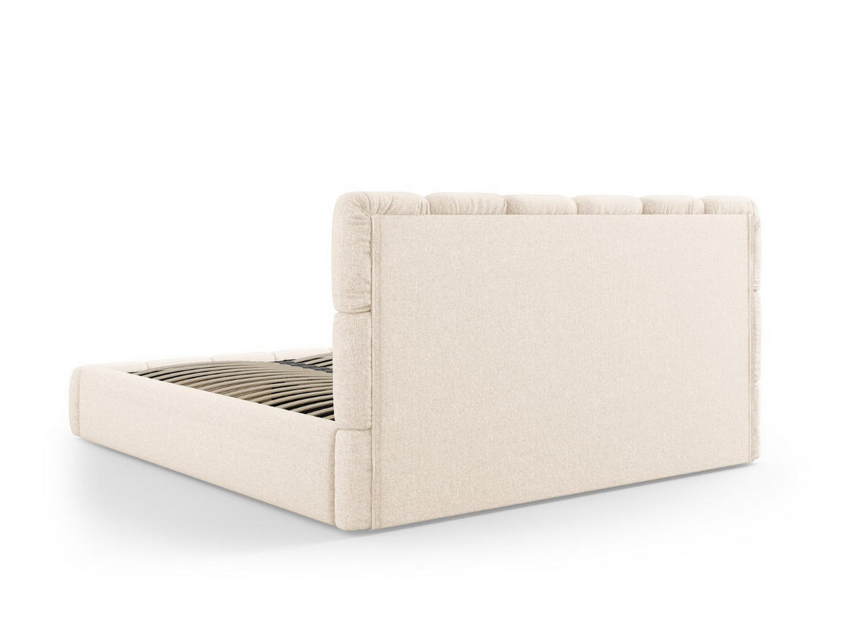 BETT mit Bettkasten und Kopfteil Bellis aus Chenille-Stoff leichtes beige 180x200cm - Creme, Textil (180/200cm) - Micadoni