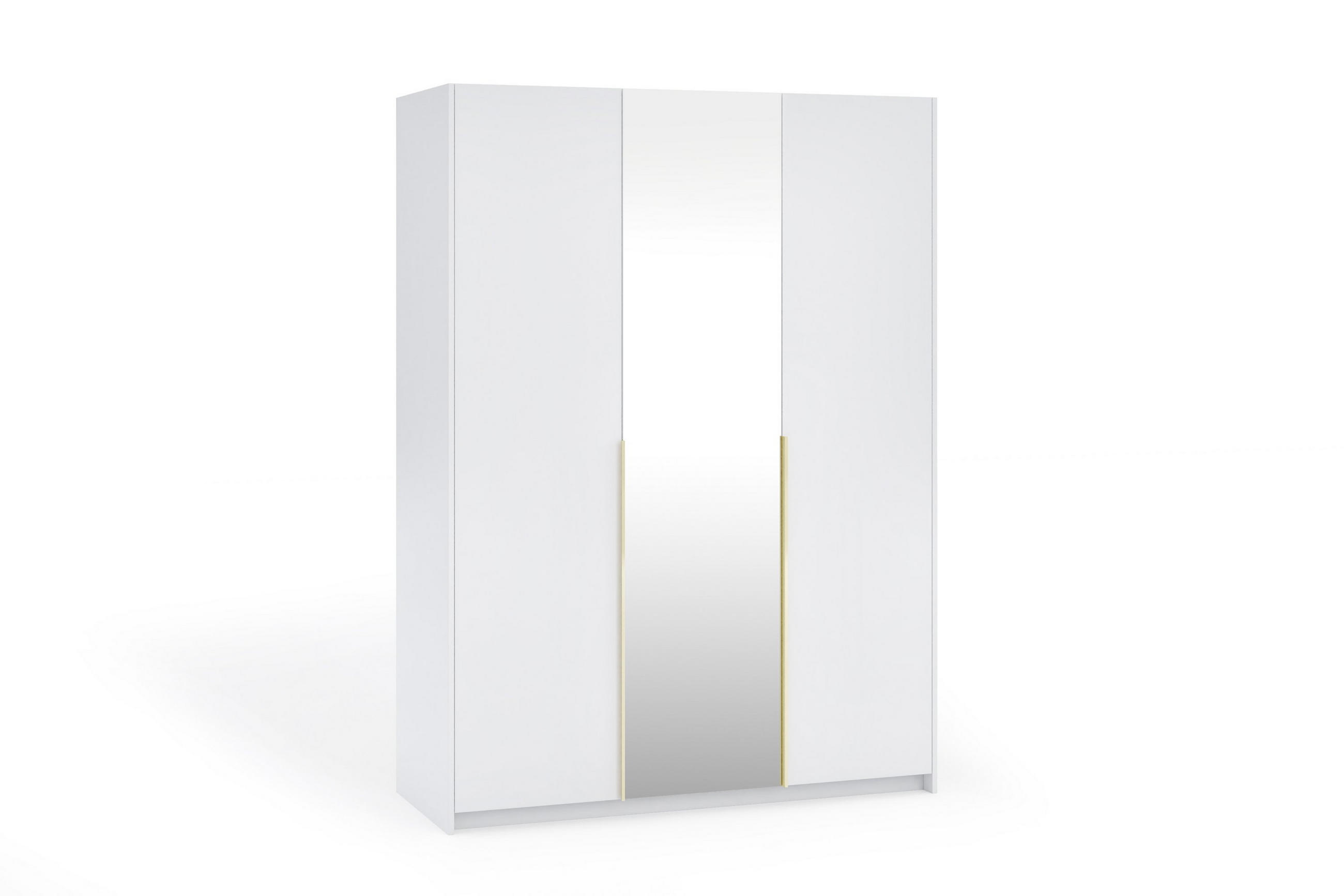 DREHTÜRENSCHRANK THALIA 148/204/58cm 3-türig mit Spiegel Weiß - Weiß, Holzwerkstoff (148/204/58cm) - MASSENO