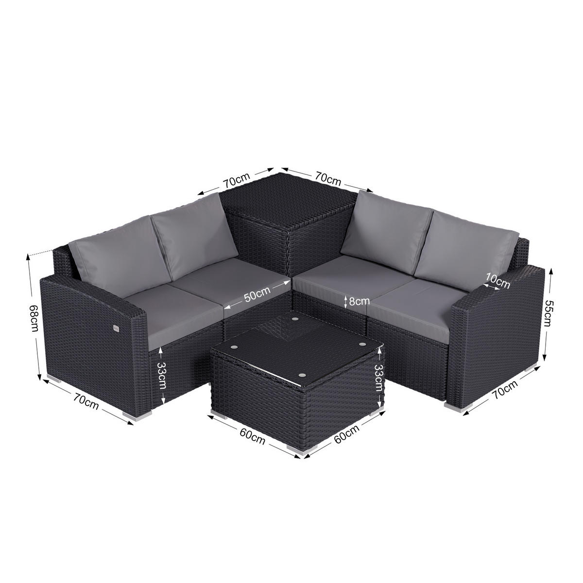 GARTEN-SOFA-SET - Schwarz, Metall - BELONID