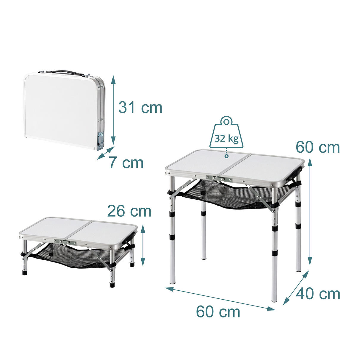 KEMPOVÝ stůl - různobarevná, kov/kompozitní dřevo (40/60/60cm) - Relaxdays
