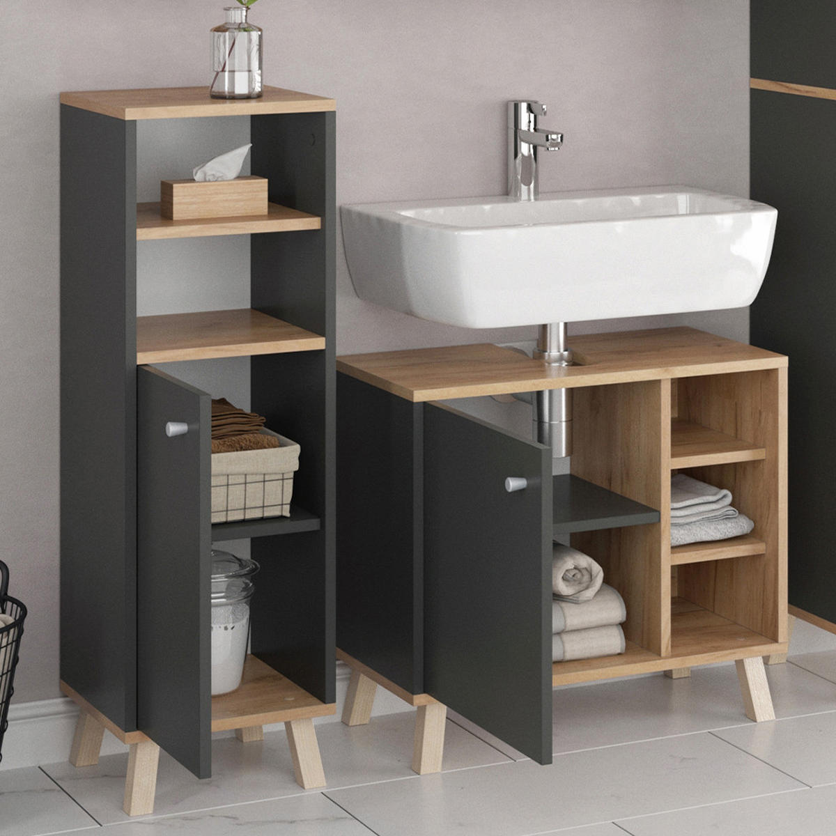 MIDISCHRANK Senyo Anthrazit 30 x 95 cm - Anthrazit, Holzwerkstoff (30/95/30cm) - Vicco