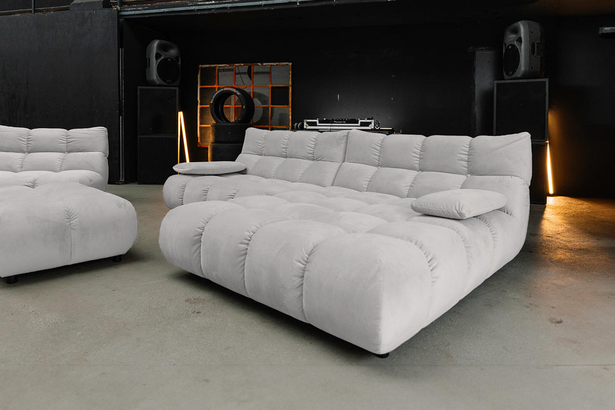 SITZGRUPPE VIVIEN 3ER SET Silber Velvet - Silberfarben, Kunststoff/Textil (359/85/510cm) - KAWOLA