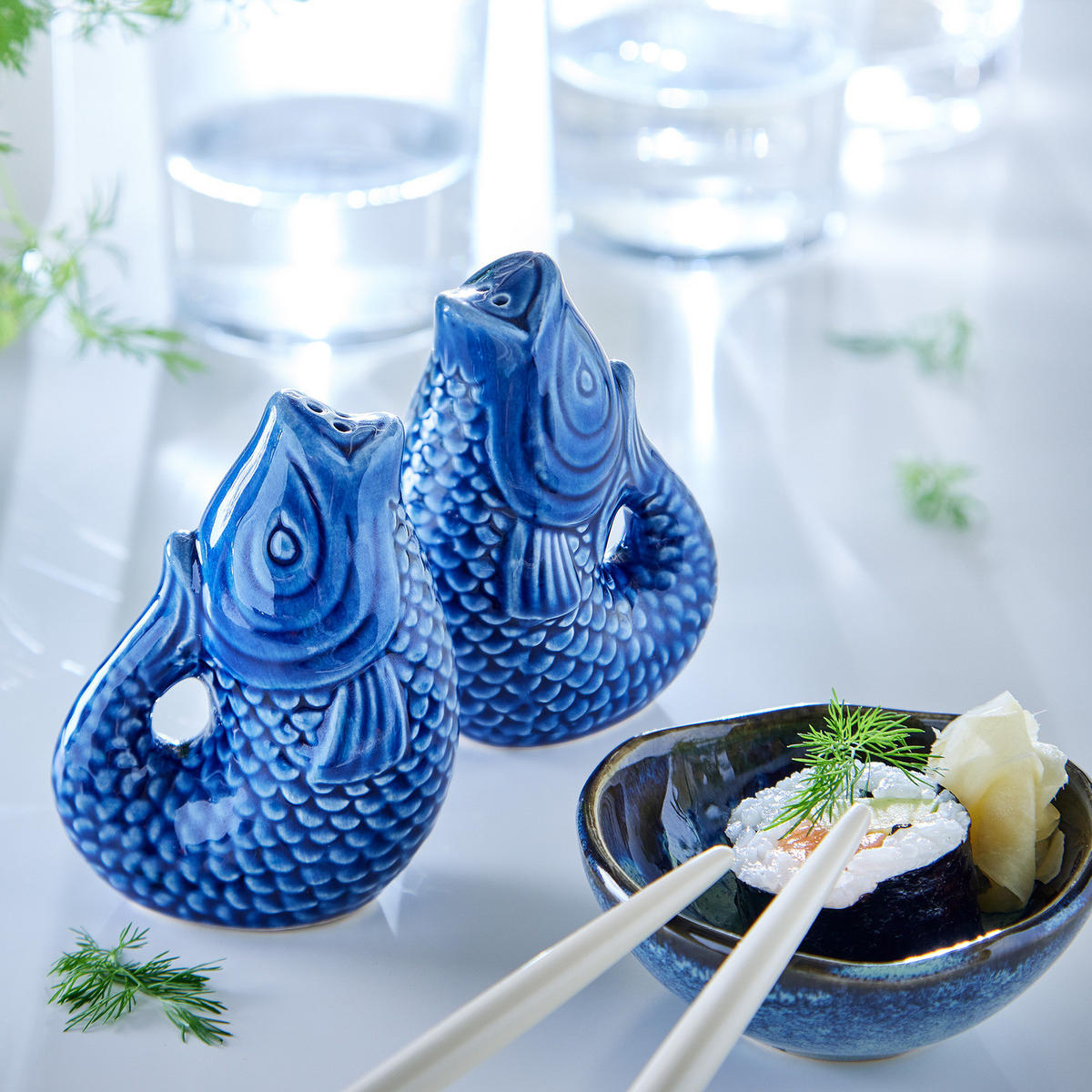 SALZ- & PFEFFERSTREUER (2-teilig) SALT & PEPPER - Blau, Stein (4/9/7cm) - Butlers