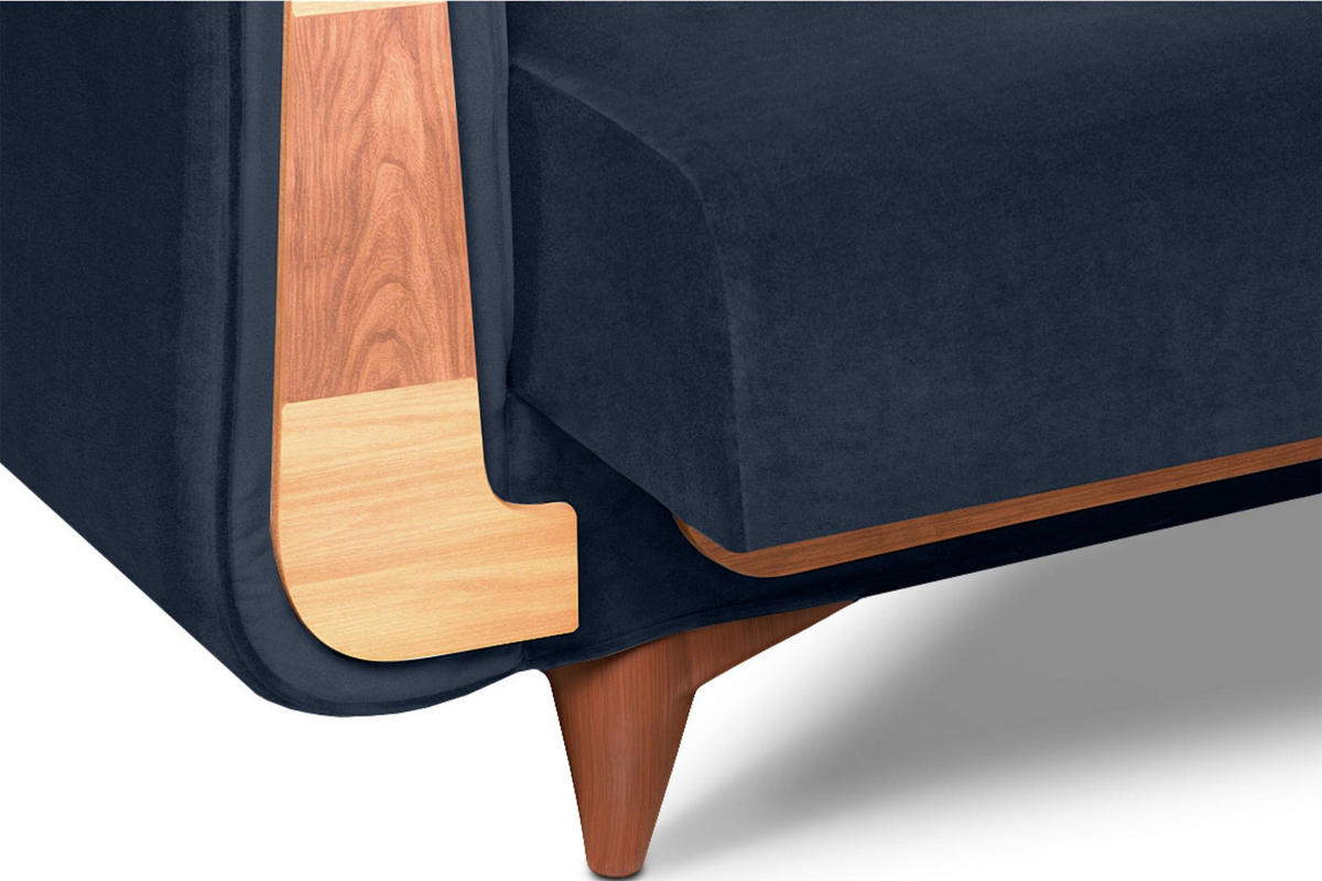 3-SITZER-SCHLAFSOFA GUSTAVO mit Armlehnen, blau - Blau/Braun, Holz/Holzwerkstoff (230/98/98cm) - KONSIMO®