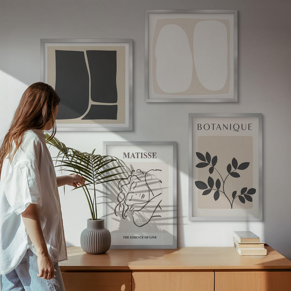 WANDBILDER 4er Set - 50x50 cm & 40x60 cm Silberner Rahmen - Matisses stilvolle Pflanzenbilder - Silberfarben, Kunststoff (50/50cm) - ArtPrintCave