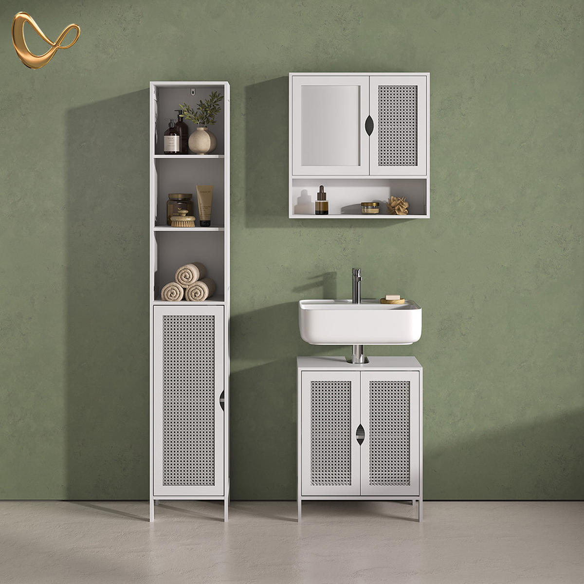 KOMPLET KOPALNIŠKEGA POHIŠTVA Mincio, Bela, 3-delni - bela, leseni material (50/60/29cm) - Livinity®