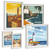 BILDER SET 5er Set - 50x50 cm & 20x30 cm & 40x60 cm Weißer Rahmen - Europäische Städte in farbigen Illustrationen - Weiß, Kunststoff (40/60cm) - TULUP