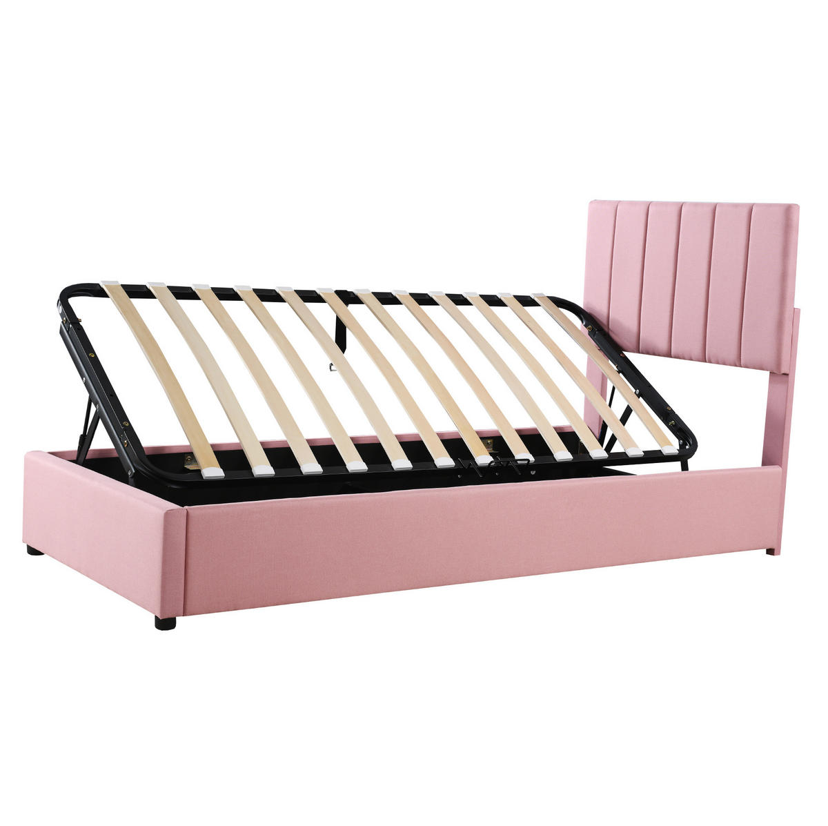 POLSTERBETT mit hydraulischem Bettkasten 90x200 cm Leinenstoff Rosa - Pink, Metall (90/200cm) - Beauniv