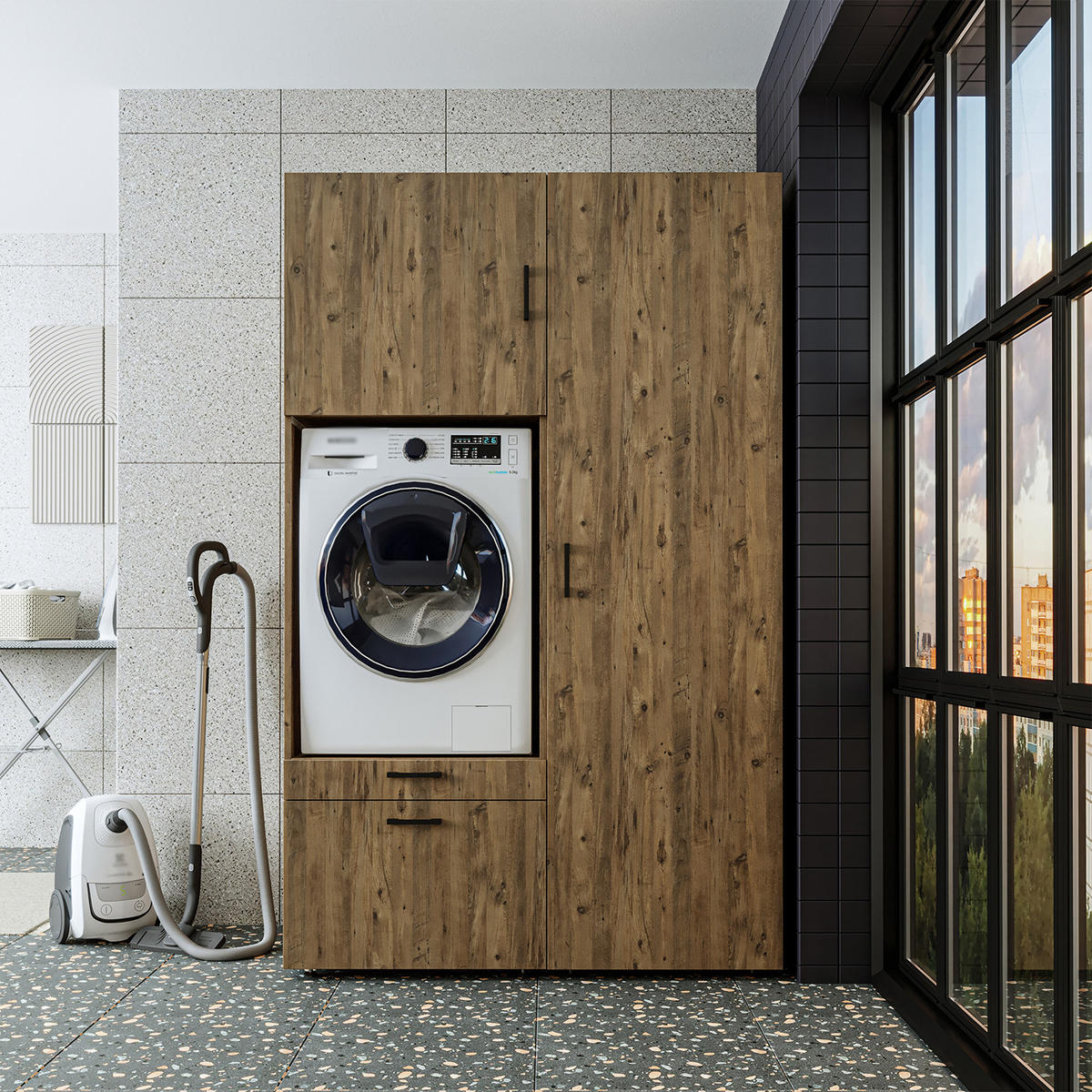 WASCHMASCHINENSCHRANK Serie 2 127cm Breit, 205cm Hoch - Eichefarben, Holzwerkstoff (127/205/67cm)