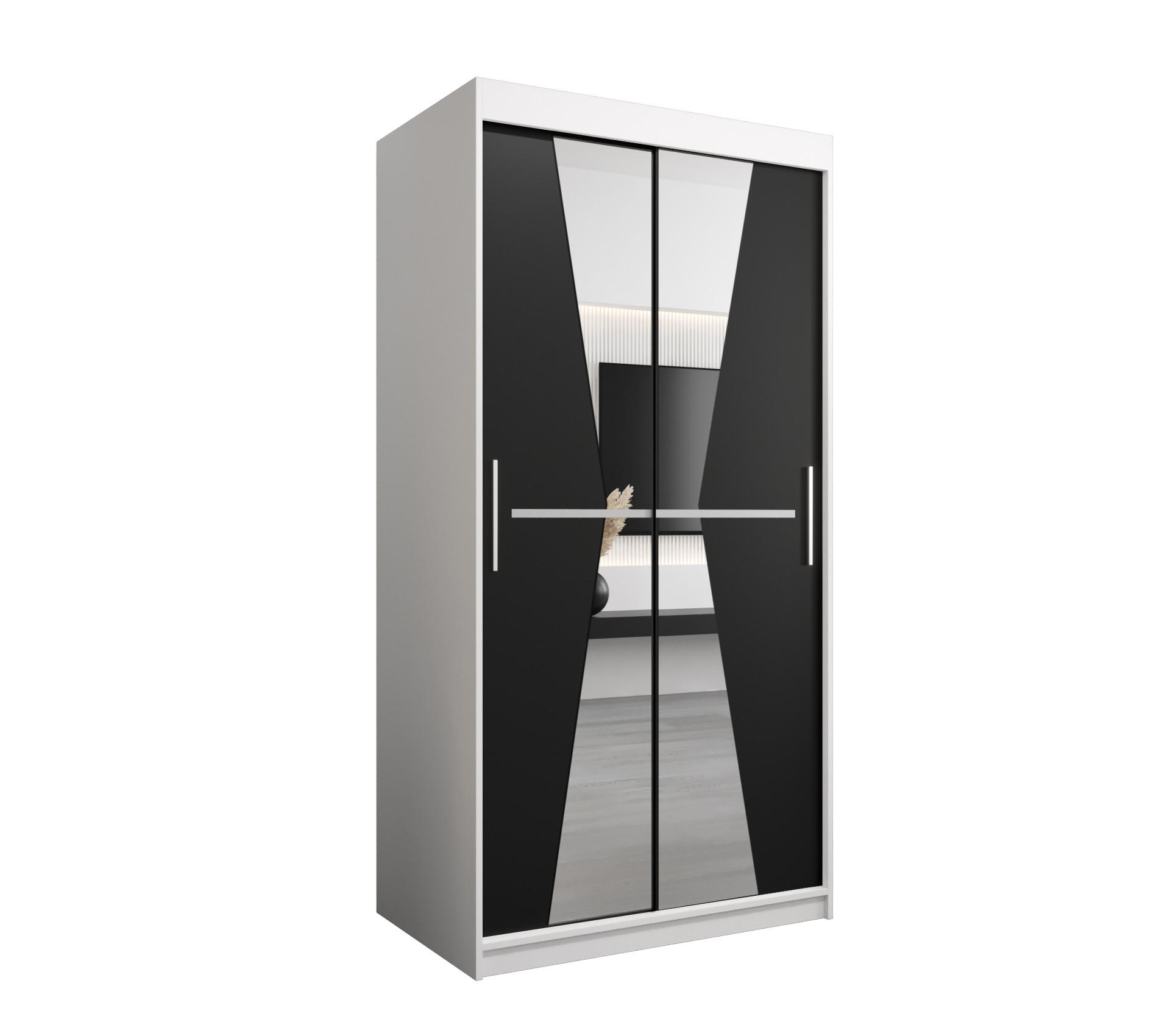 SCHWEBETÜRENSCHRANK 200/100/62 2-türig - Silberfarben/Schwarz, Holz/Kunststoff (100/200/62cm) - Abiks Möbel