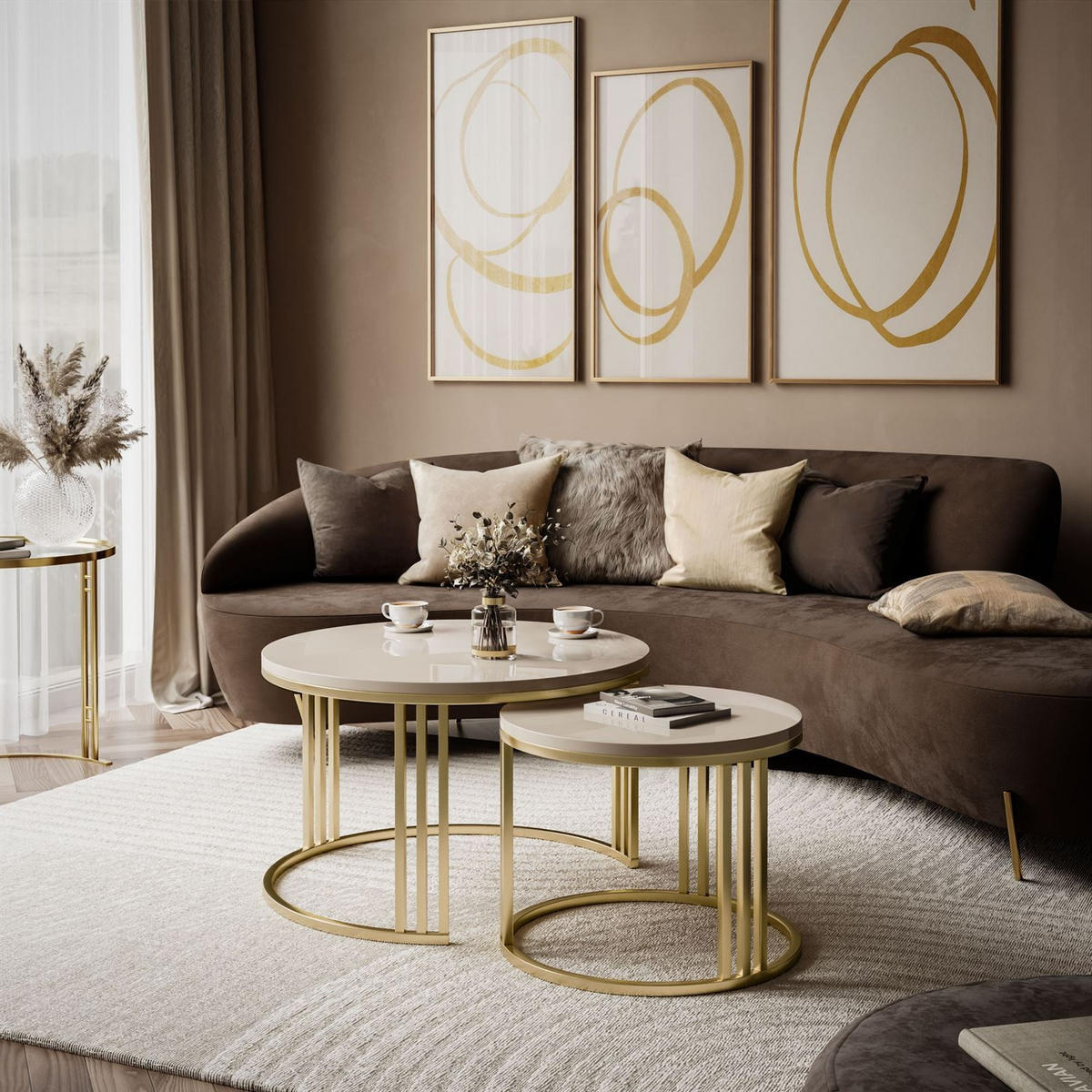 COUCHTISCH 2in1 LORI Hochglanz Gold gebürstet, gebürstetes Gold / glänzender Kaschmir - Kaschmir, Metall (70/70/49cm) - Lookway