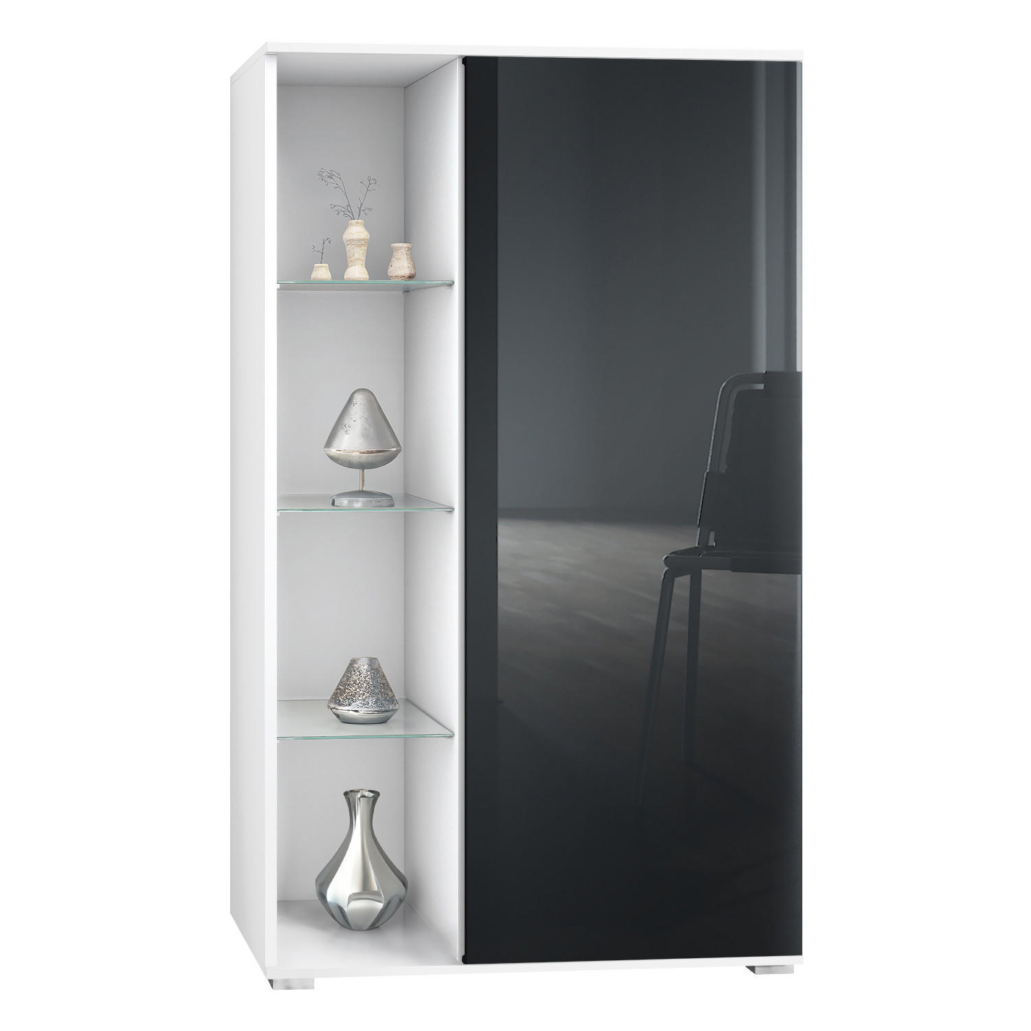 Vladon Vitrine Schwarz Hochglanz 71.5x134x35 cm
