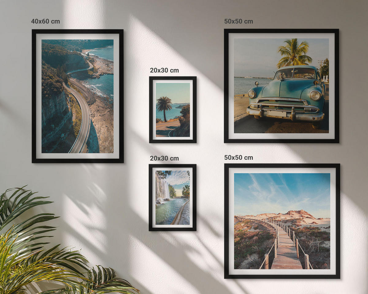 BILDER SET 5er Set - 50x50 cm & 20x30 cm & 40x60 cm Schwarzer Rahmen - Fuji-Torii-Bambuswald, Japan - Schwarz, Kunststoff (40/60cm) - TULUP