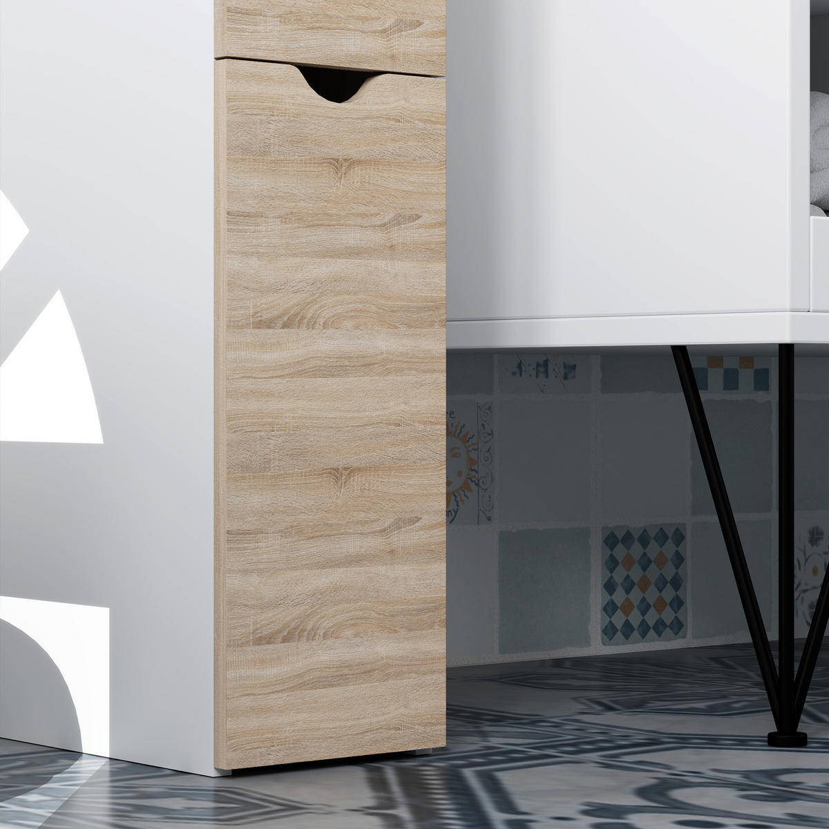 HOCHSCHRANK DE-12500 15/33/137 cm mit 2 Türen Weiß - Naturfarben, Holzwerkstoff (15/136.8/33cm) - ComfortXL
