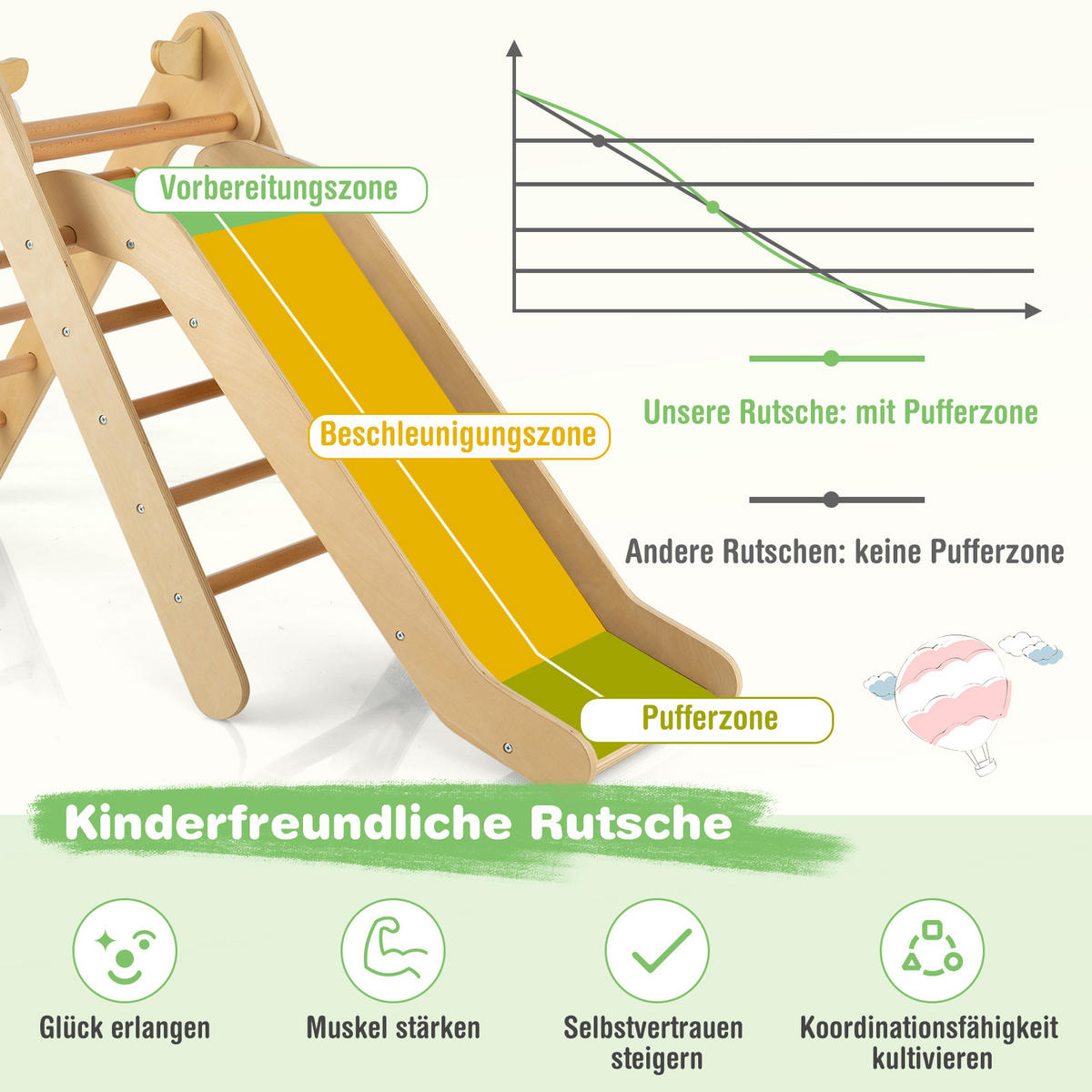 RUTSCHE kletterdreieck Holz - Naturfarben, Holz (87/74/48cm) - COSTWAY