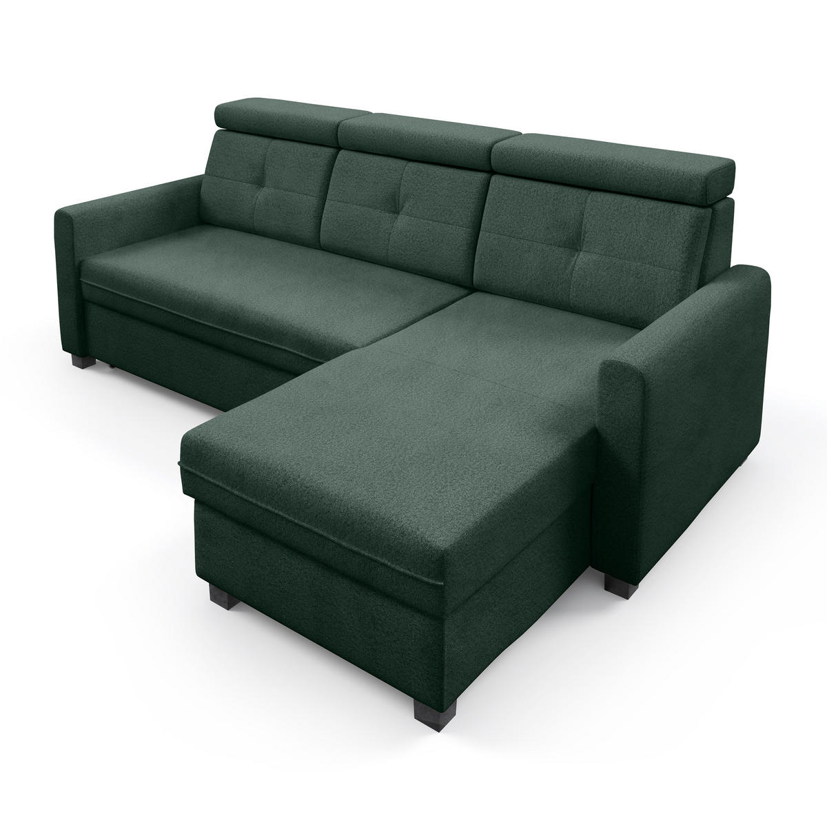 ECKSCHLAFSOFA Milano, Dunkelgrün, rechts - Dunkelgrün/Schwarz, Textil (217/166cm) - Beautysofa