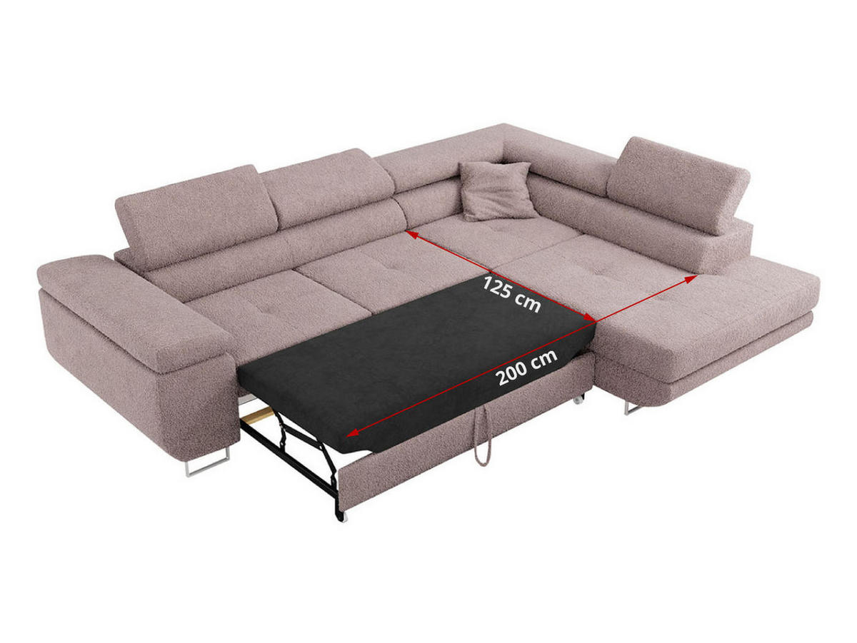 ROHOVÁ SEDAČKA GUSTAW L - Světle růžová Bouclé - Pravá Strana - stříbrná/světle růžová, kov/textil (205/275cm) - MKS