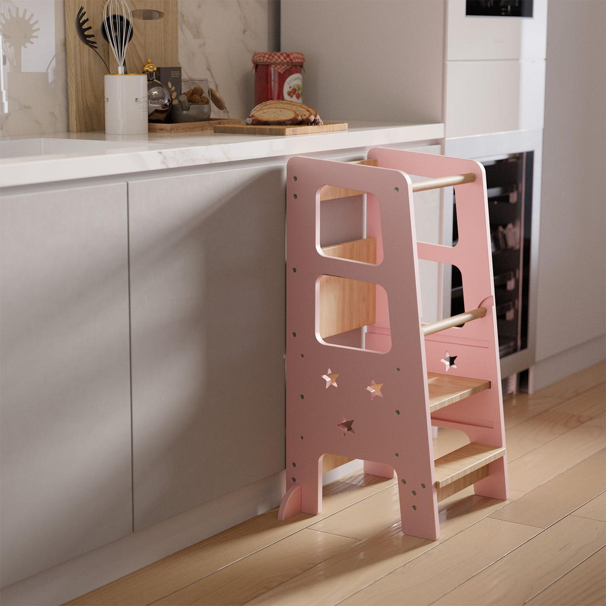 LERNTURM Henny in Rosa - Rosa, Holzwerkstoff (40/90/44cm) - Juskys