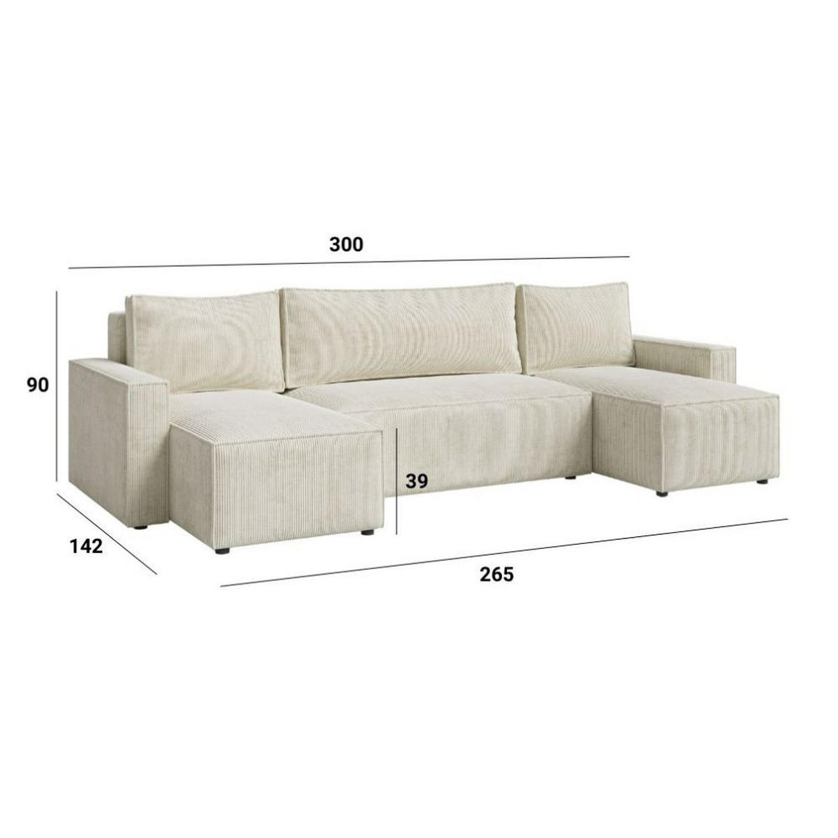 ECKSOFA LIVIO U mit Schlaffunktion und Bettkasten – Moderne Wohnlandschaft in U-Form (POSO 100) - Cappuccino, Holz (300/90/142cm) - Dekori_Interiors