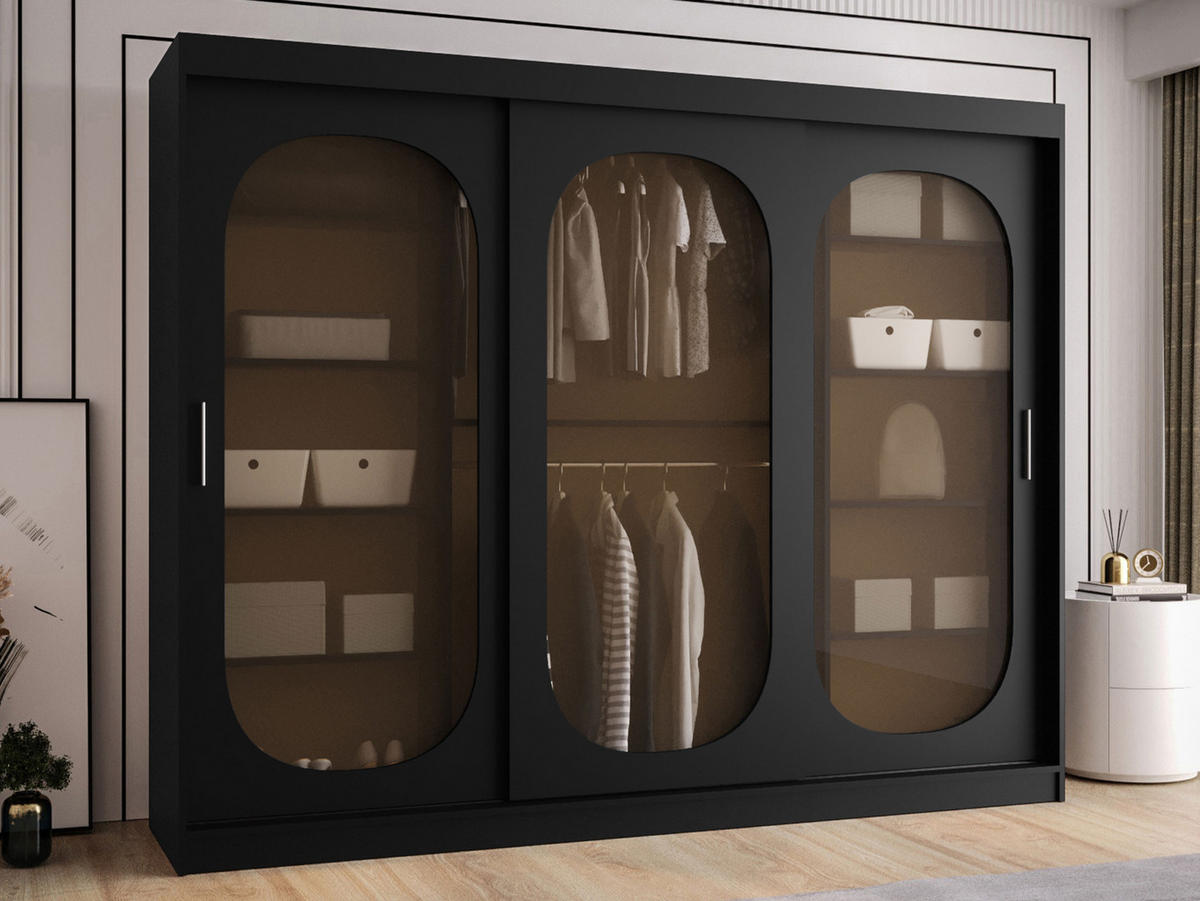 SCHWEBETÜRENSCHRANK Bahrajn 250 - Silberfarben/Schwarz, Holzwerkstoff/Kunststoff (250/200/62cm) - MIRJAN24
