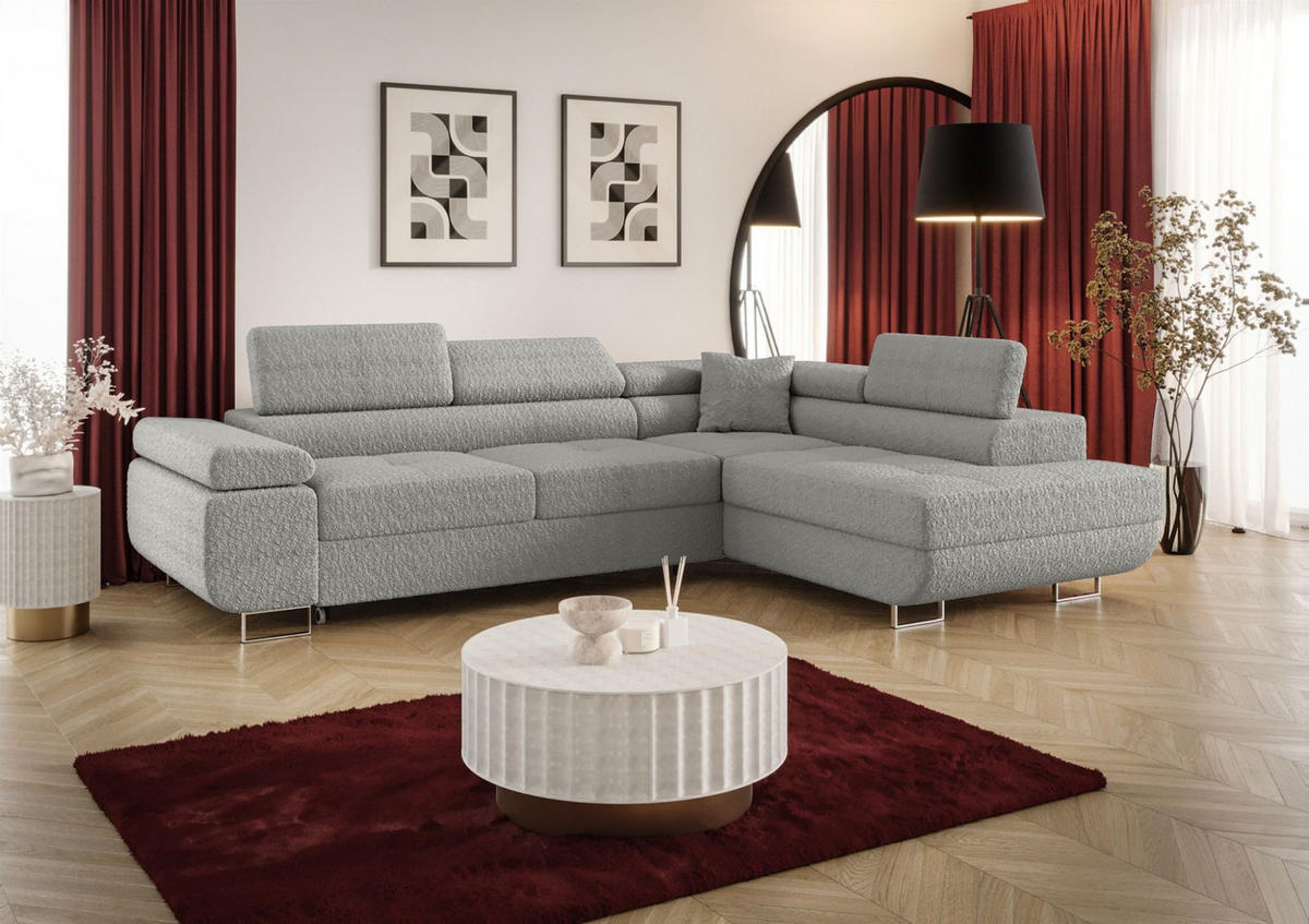 ECKSOFA Monaro Mit Schlaffunktion - Hellgrau, Holzwerkstoff/Textil (275/202cm) - Fun Möbel