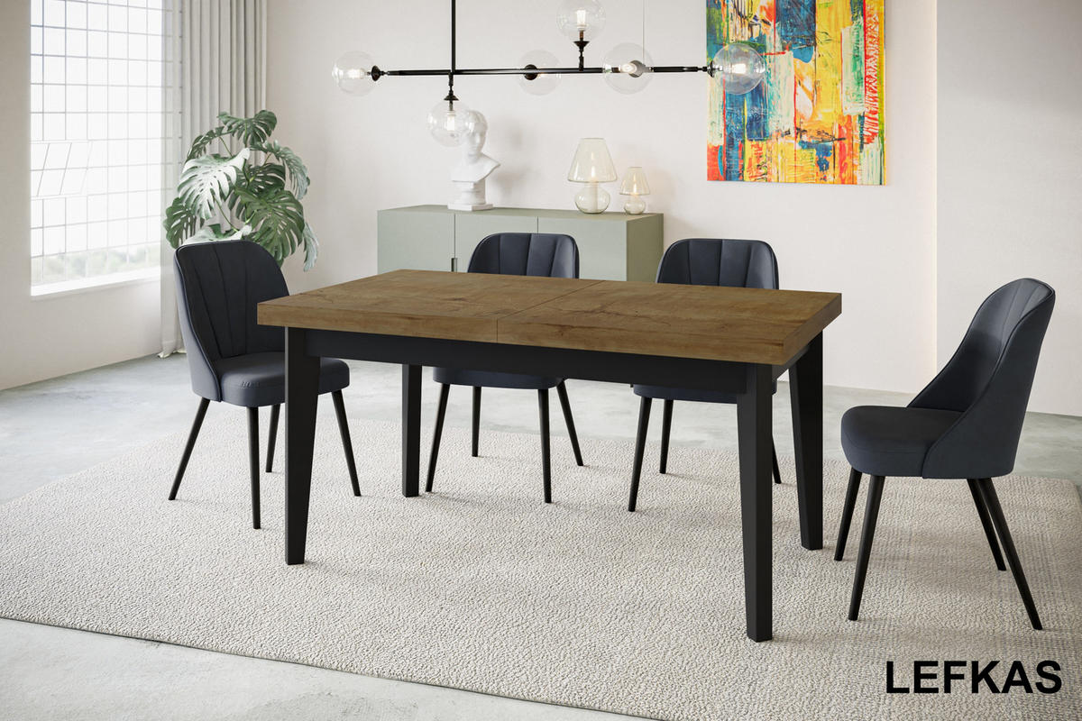 ESSZIMMERTISCH SKANDI, ausziehbarer Tisch: 200-300X100X78 cm, Farbe: LEFKAS, mit Holzbeinen in Farbe Schwarz - Dunkelbraun/Schwarz, Holzwerkstoff (200/100/78cm) - Alpi-Möbel