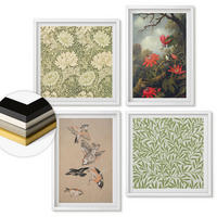 WANDBILDER 4er-Set - 50x50 cm & 40x60 cm Weißer Rahmen - Blumen und Vögel in natürlicher Umgebung - Weiß, Kunststoff (50/50cm) - ArtPrintCave