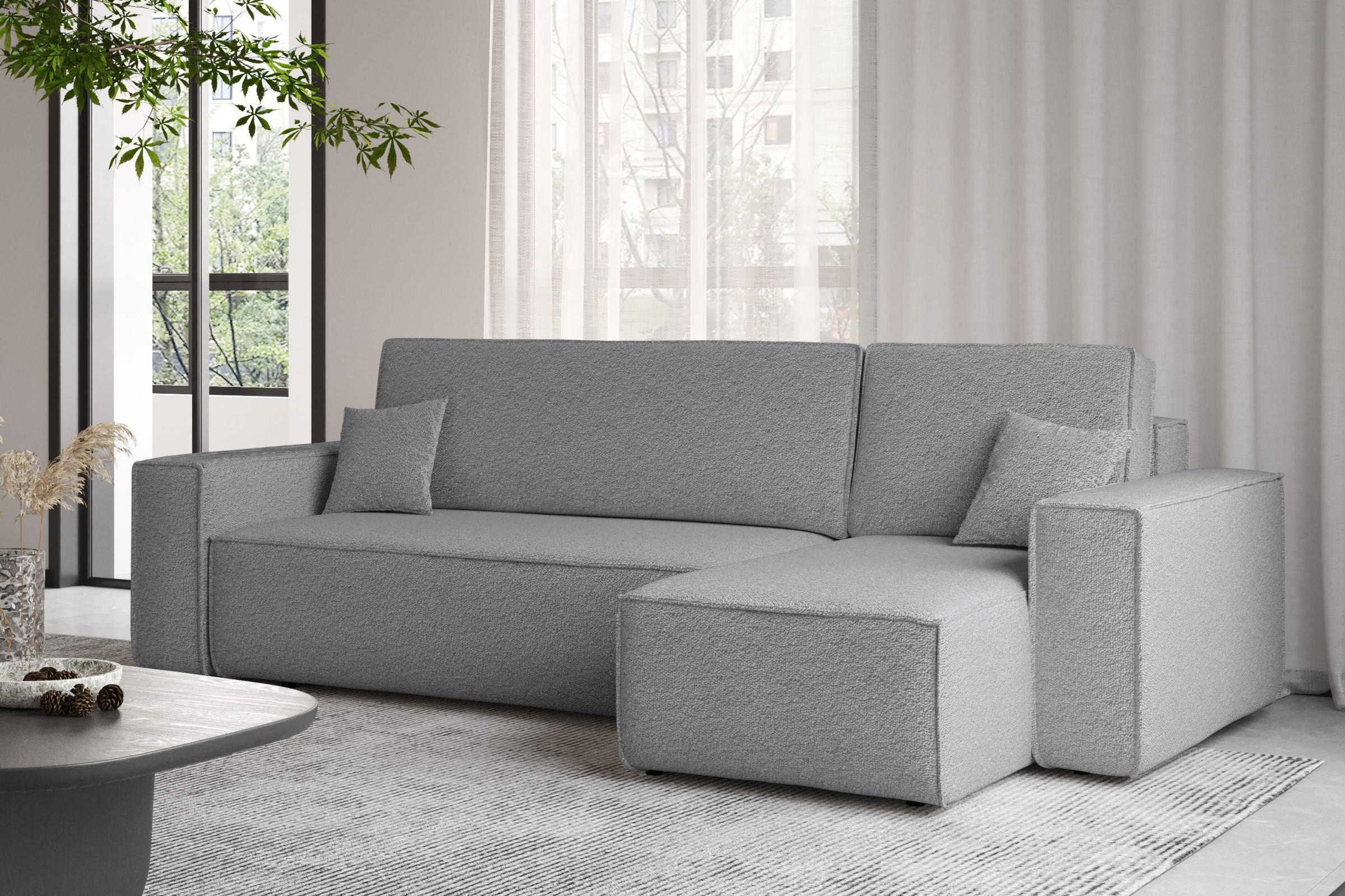 ECKSOFA Mit Schlaffunktion Und Bettkasten L-Form BEST Stoff Abriamo Grau Rechts - Grau, Holz/Textil (244/142cm) - Kaiser Möbel