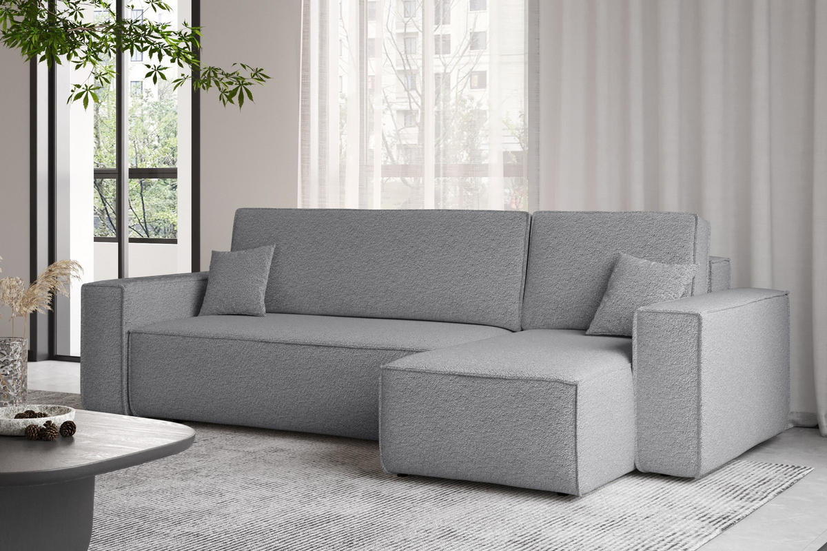 ECKSOFA Mit Schlaffunktion Und Bettkasten L-Form BEST Stoff Abriamo Grau Rechts - Grau, Holz/Textil (244/142cm) - Kaiser Möbel