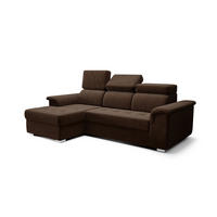 ECKSOFA KONGO RBN06, Eckcouch in L-Form mit Schlaffunktion, Farbe: Dunkelbraun, Velourstoff, Ottomane Links - Dunkelbraun, Textil (247/165cm) - O-Sofa