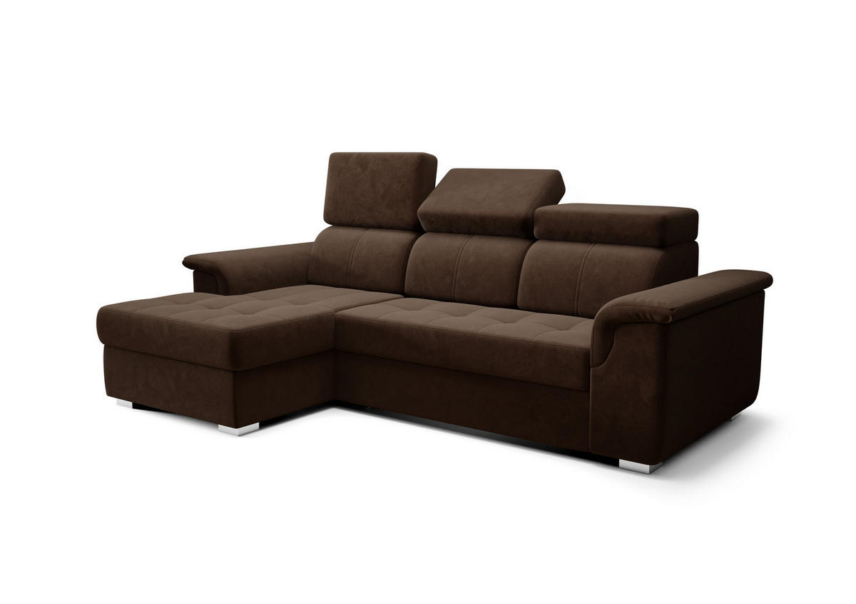 ECKSOFA KONGO RBN06, Eckcouch in L-Form mit Schlaffunktion, Farbe: Dunkelbraun, Velourstoff, Ottomane Links - Dunkelbraun, Textil (247/165cm) - O-Sofa