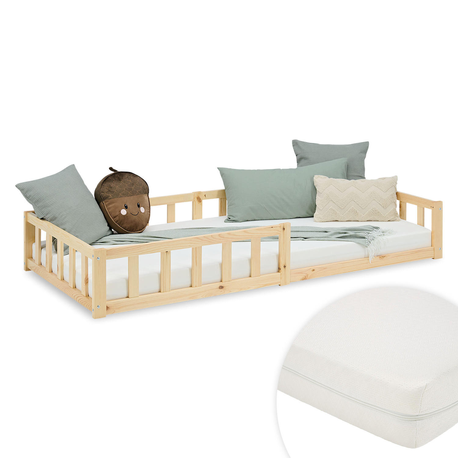 Homestyle4u Bodenbett Natur 90x200 cm