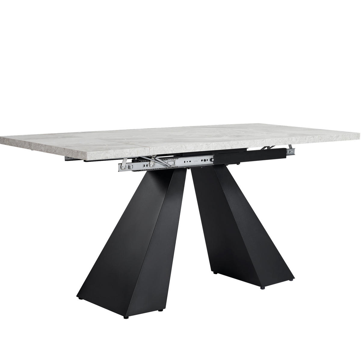 ESSTISCH 99-159x74x77 cm in Schwarz-Grau aus MDF mit Marmoroptik und höhenverstellbaren Metallbeinen - Grau, Holzwerkstoff (74/159/77cm) - Modfu