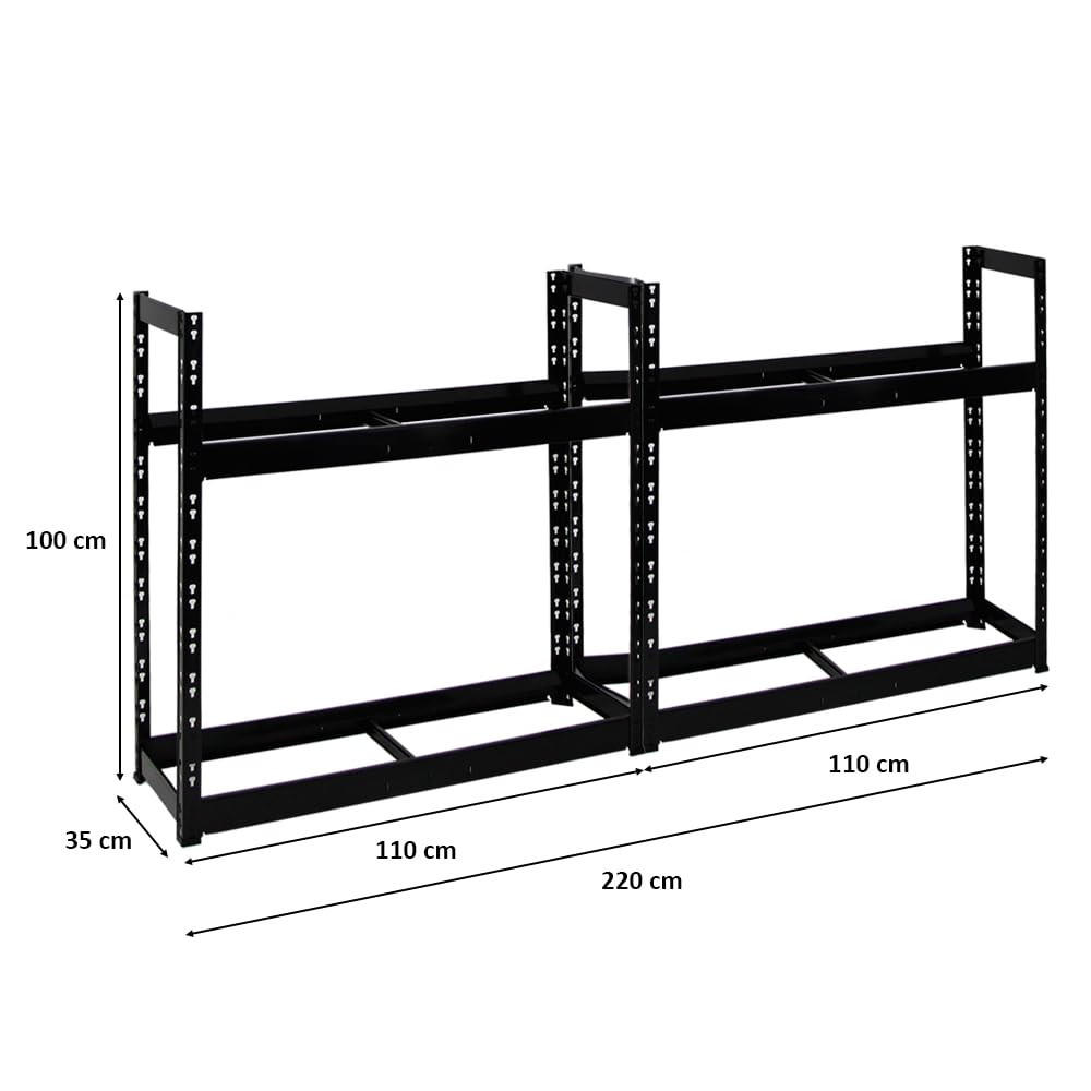 REIFENREGAL Tiger 2er-Set mit 2x 100x110x35 cm 150 kg Fachlast bis zu 16 Reifen mit Ebenen Schwarz - Schwarz, Metall (220/100/35cm) - PROREGAL