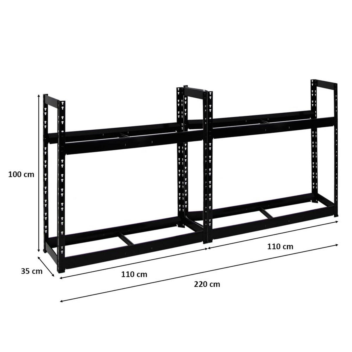 REIFENREGAL Tiger 2er-Set mit 2x 100x110x35 cm 150 kg Fachlast bis zu 16 Reifen mit Ebenen Schwarz - Schwarz, Metall (220/100/35cm) - PROREGAL