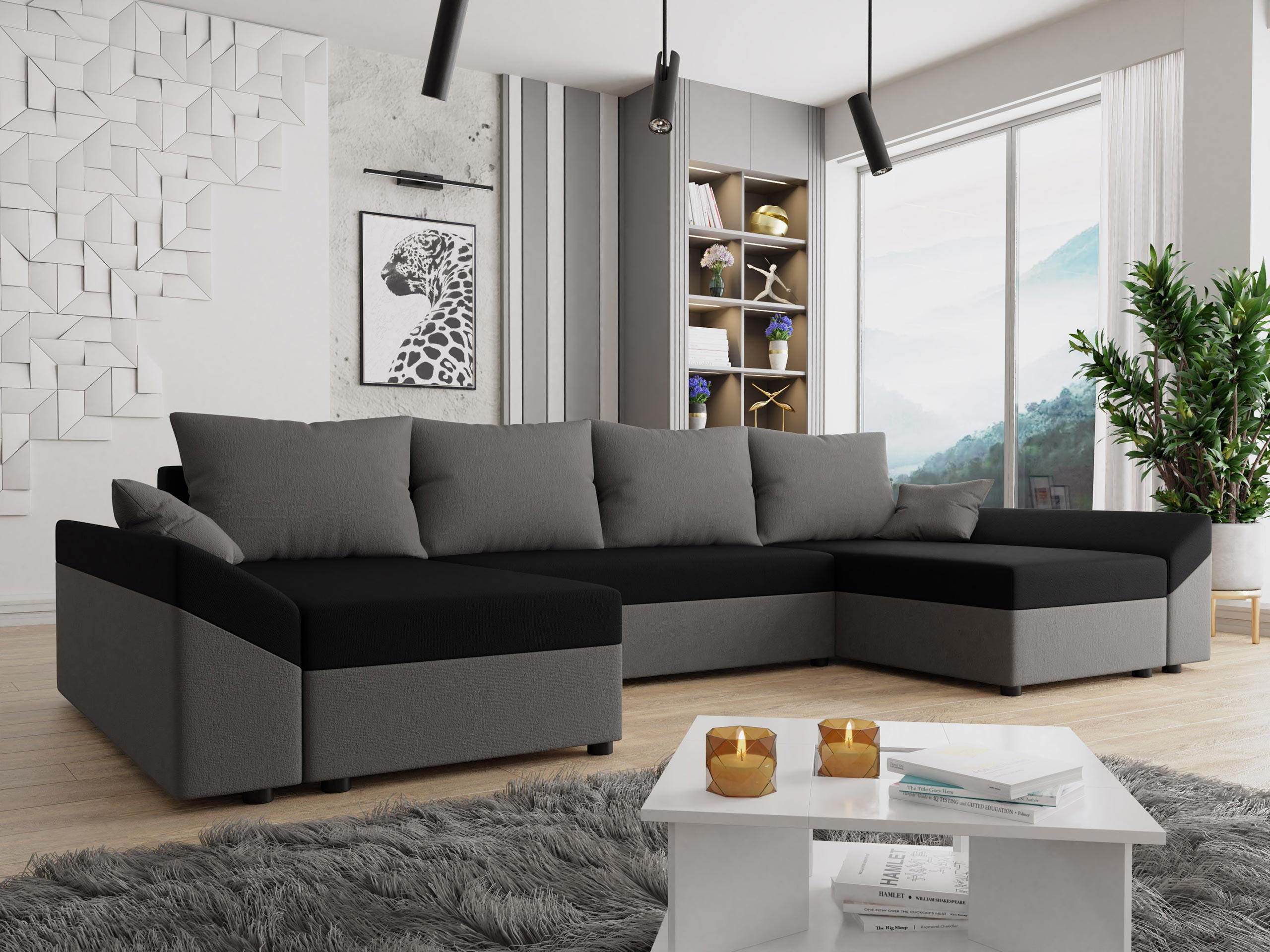 WOHNLANDSCHAFT Dante U - Schwarz/Grau, Holz/Kunststoff (310/82/140cm) - MIRJAN24