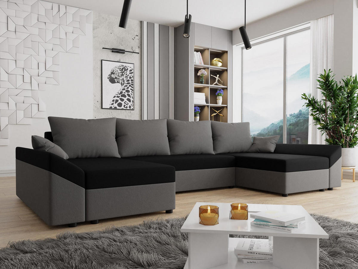 WOHNLANDSCHAFT Dante U - Schwarz/Grau, Holz/Kunststoff (310/82/140cm) - MIRJAN24
