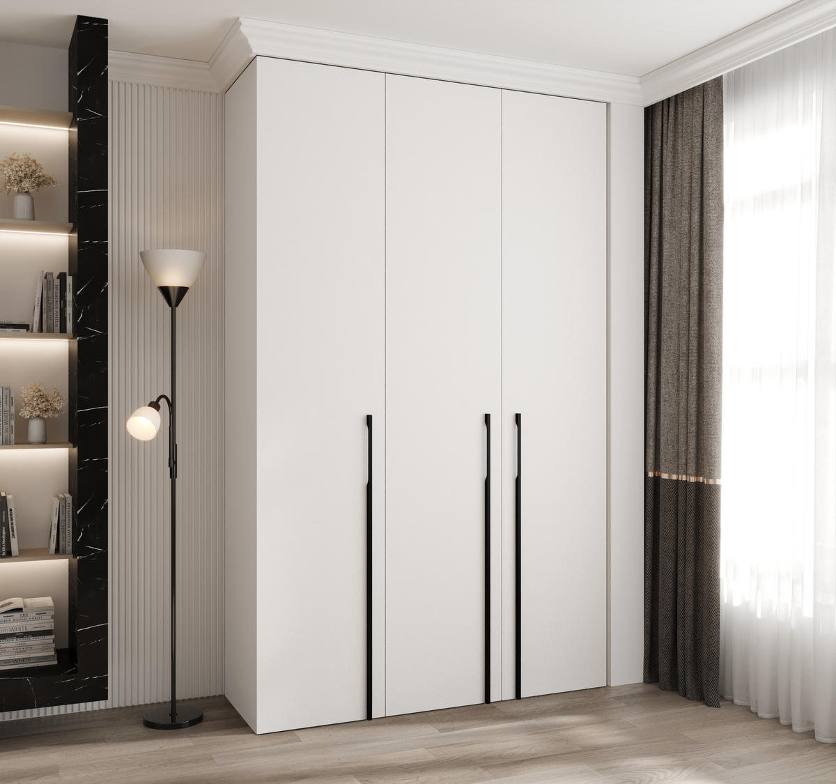 DREHTÜRENSCHRANK 245,5/150/50 3-türig - Schwarz/Weiß, Holz/Metall (150/245.5/50cm) - Abiks Möbel