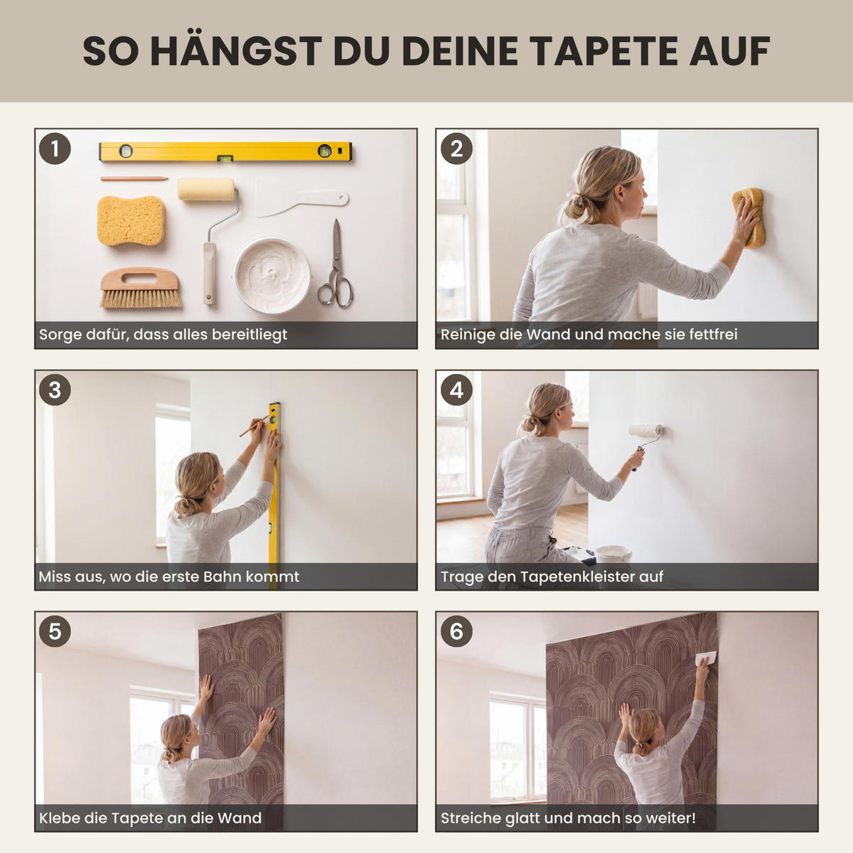 TAPETE - Rhythmic - Aufschlag - Braun - 200x200 cm - Dunkelbraun, Papier (200/200cm) - OnlyWow