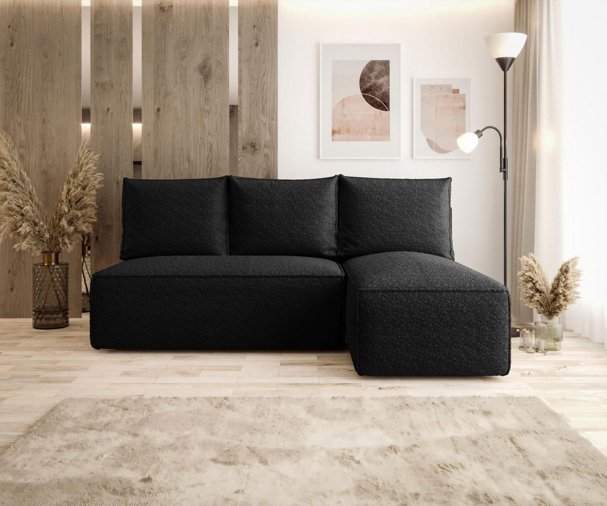 ECKSOFA mit Schlaffunktion SAVIO MINI Quelle 100 Rechts - Schwarz, Textil (200/140cm) - Bedante