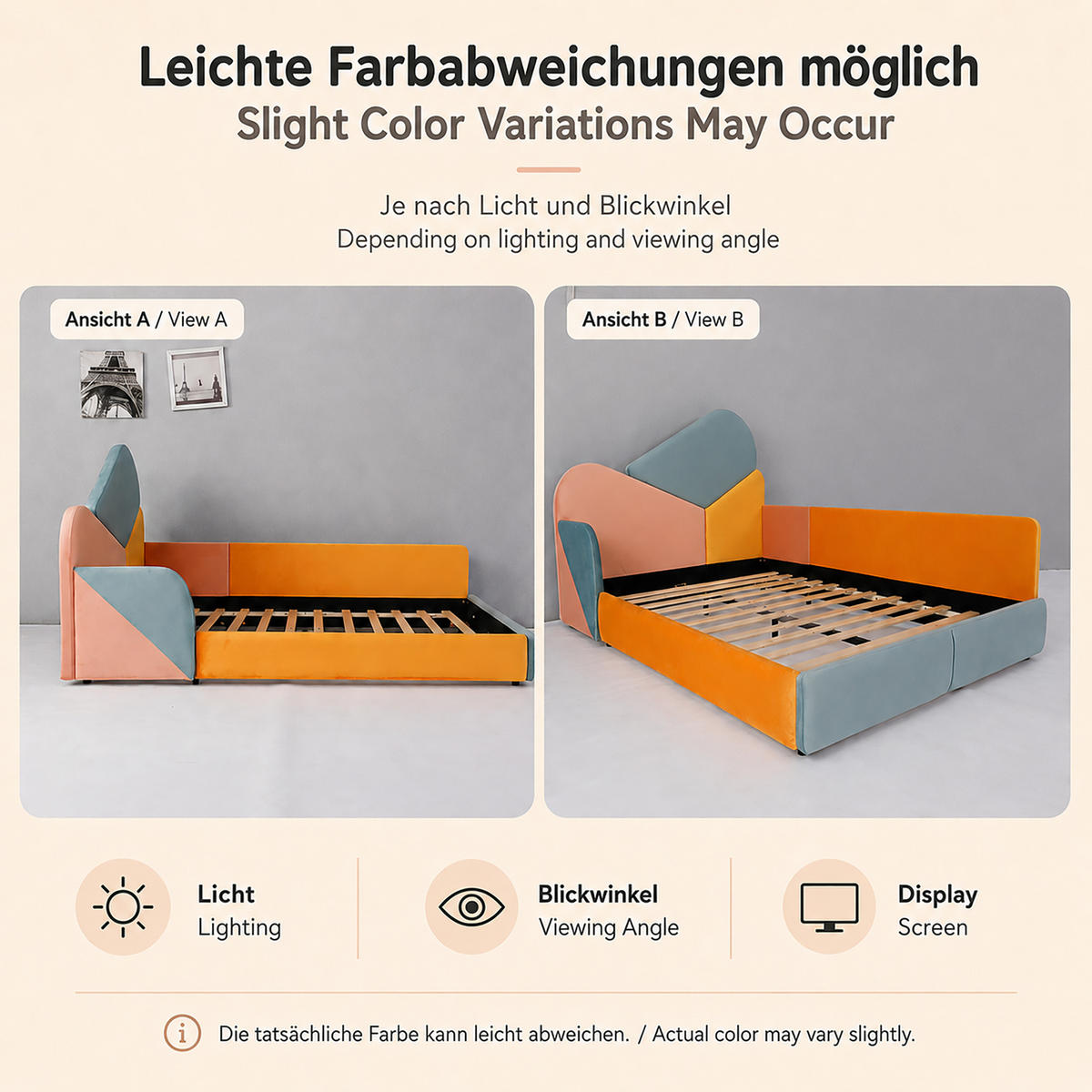 POLSTERBETT 140/200 cm in Mehrfarbig mit erhöhtem Seitenschutz, gepolstertem Kopf- und Fußteil und Patchwork-Design - Blau/Rosa, Holzwerkstoff/Textil (140/200cm) - STILVORA