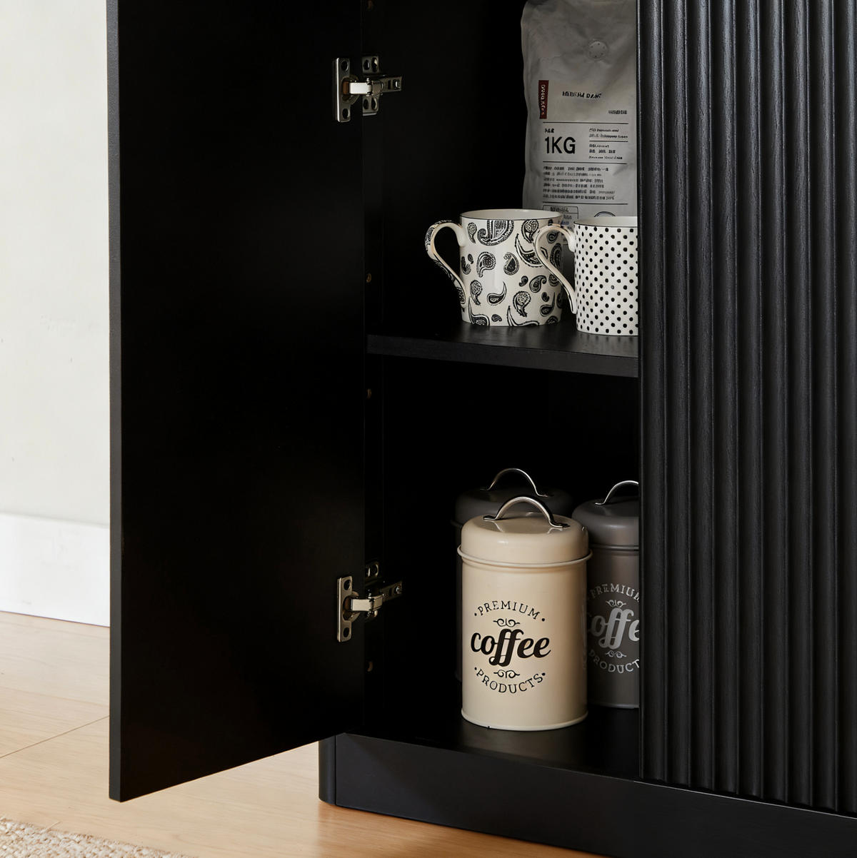 SIDEBOARD 170 cm Schwarz aus MDF mit 6 Türen - Schwarz, Holzwerkstoff (40/70.5/170cm) - OKMYHOME