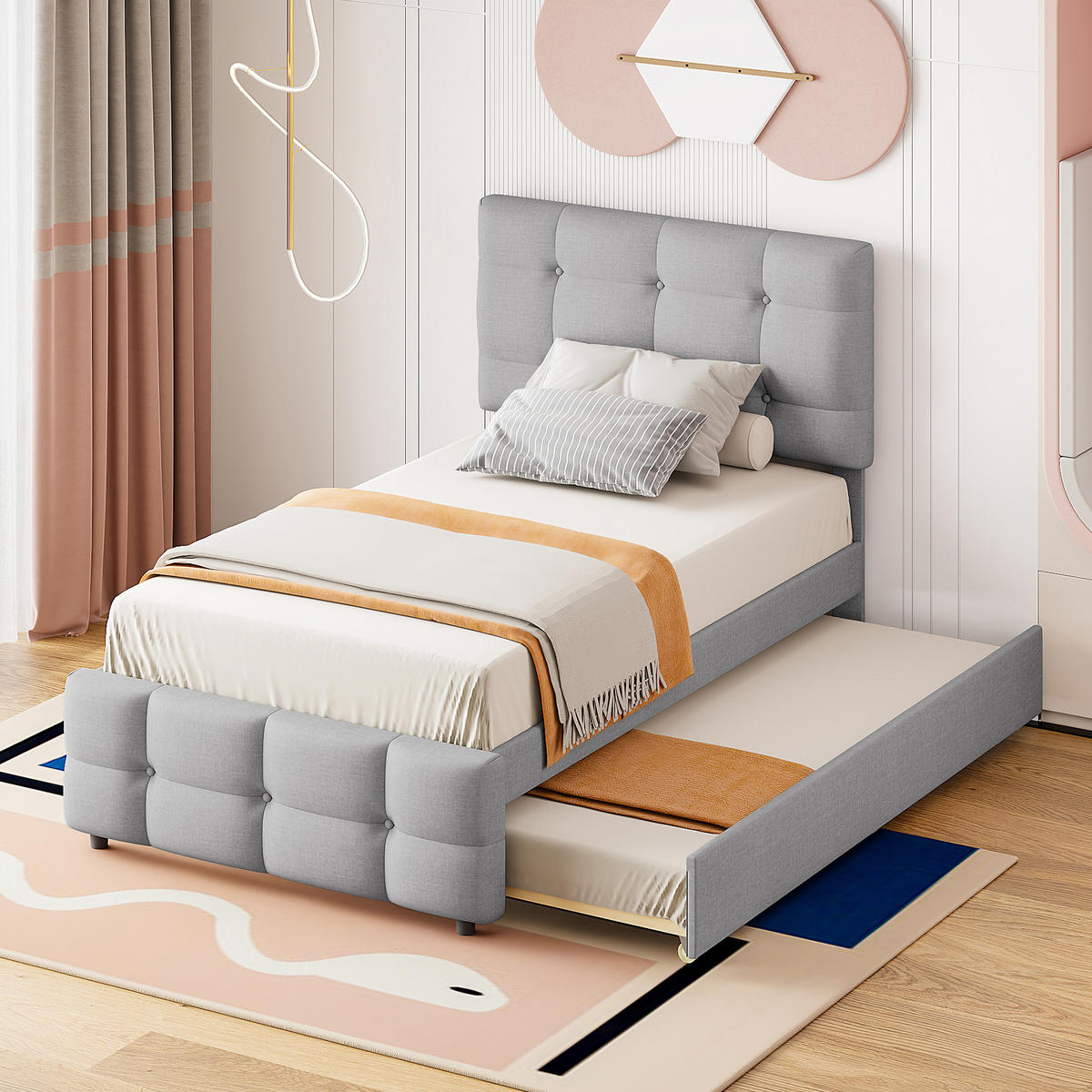 POLSTERBETT 90/200 cm grau mit ausziehbarem Bett und verstellbarem Kopfteil - Grau, Textil (90/200cm) - OKWISH