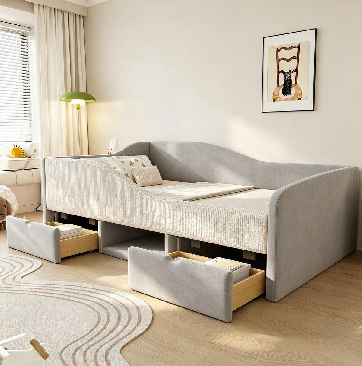 POLSTERBETT 90/190 cm aus Samt mit Schutzgitter, Grau - Grau, Textil (90/190cm) - OKMYHOME