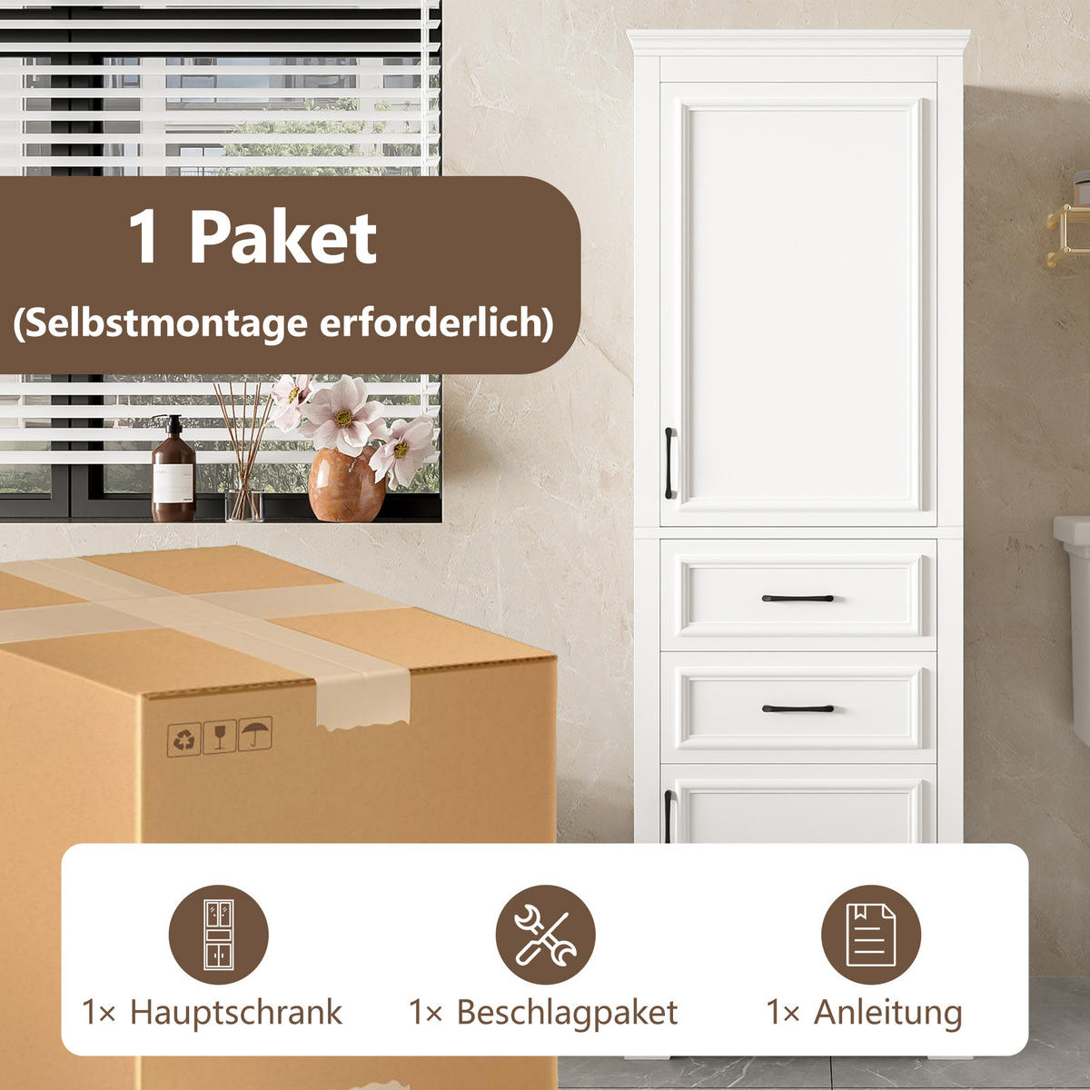 HOCHSCHRANK 60/39.9/180.3 cm Weiß mit 2 Schubladen und 2 Schränken - Schwarz/Weiß, Holz/Holzwerkstoff (40/180/60cm) - Oxeza