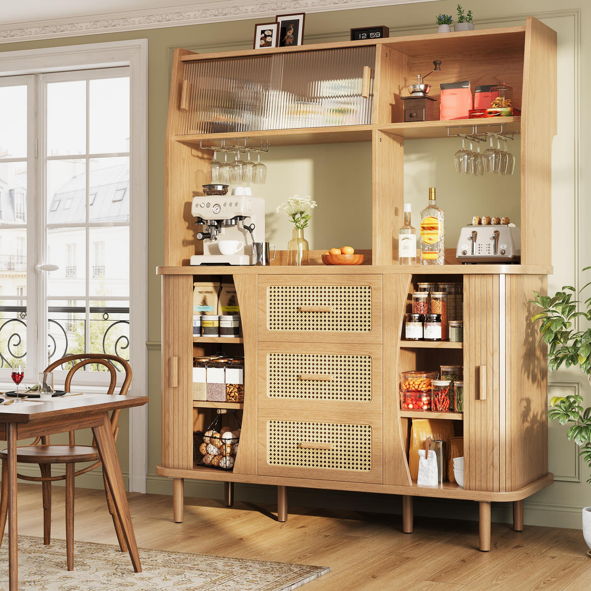 BUFFETSCHRANK Naturholzfarben 140/40.5/174.5 cm - Naturfarben, Holz (140/174.5/40.5cm) - PANGIVO