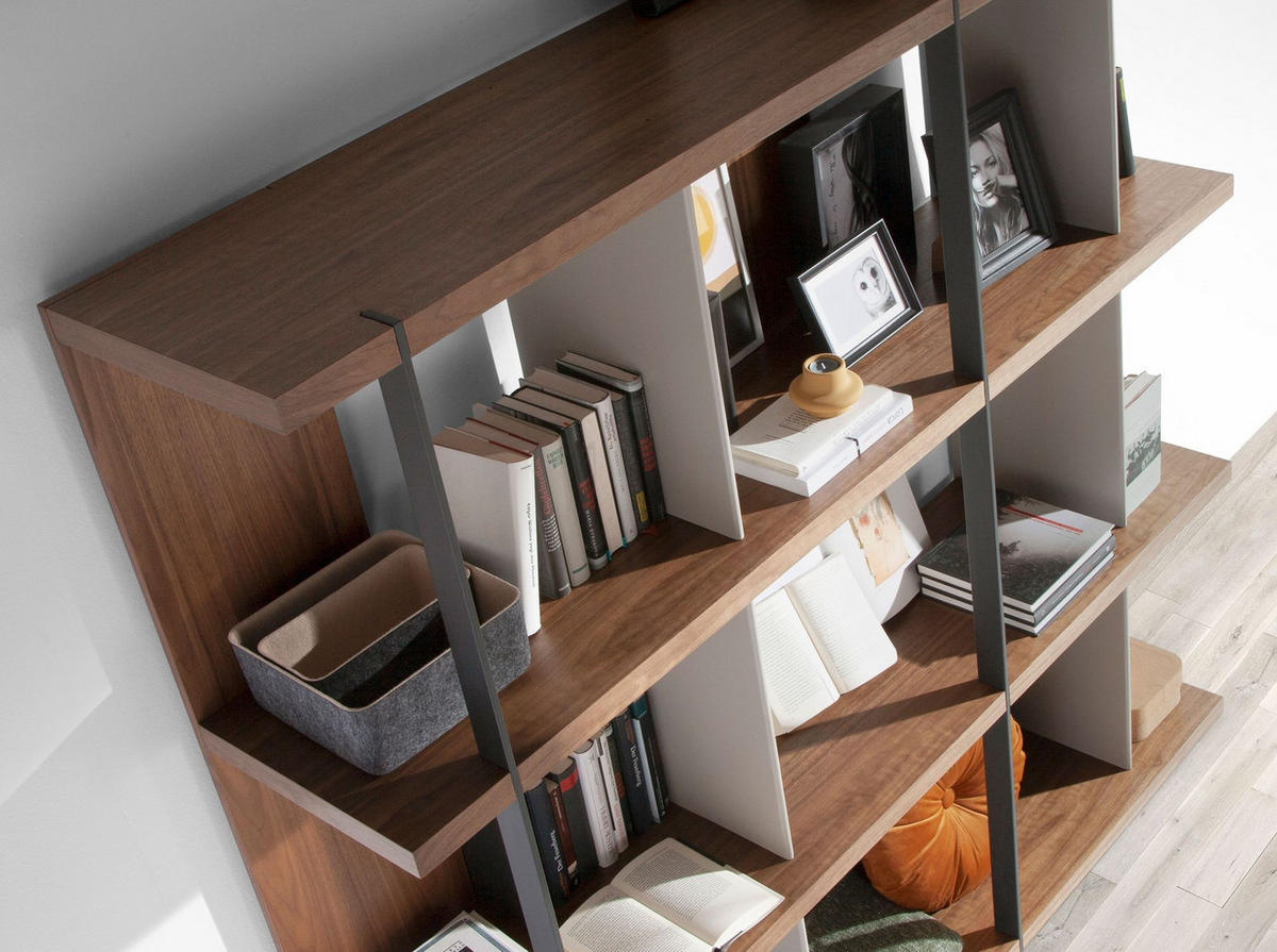 REGAL Regal aus Nussbaum und grauem Holz 180/40/170 cm - Walnussfarben/Schwarz, Holz (180/170/40cm) - ANGEL CERDA