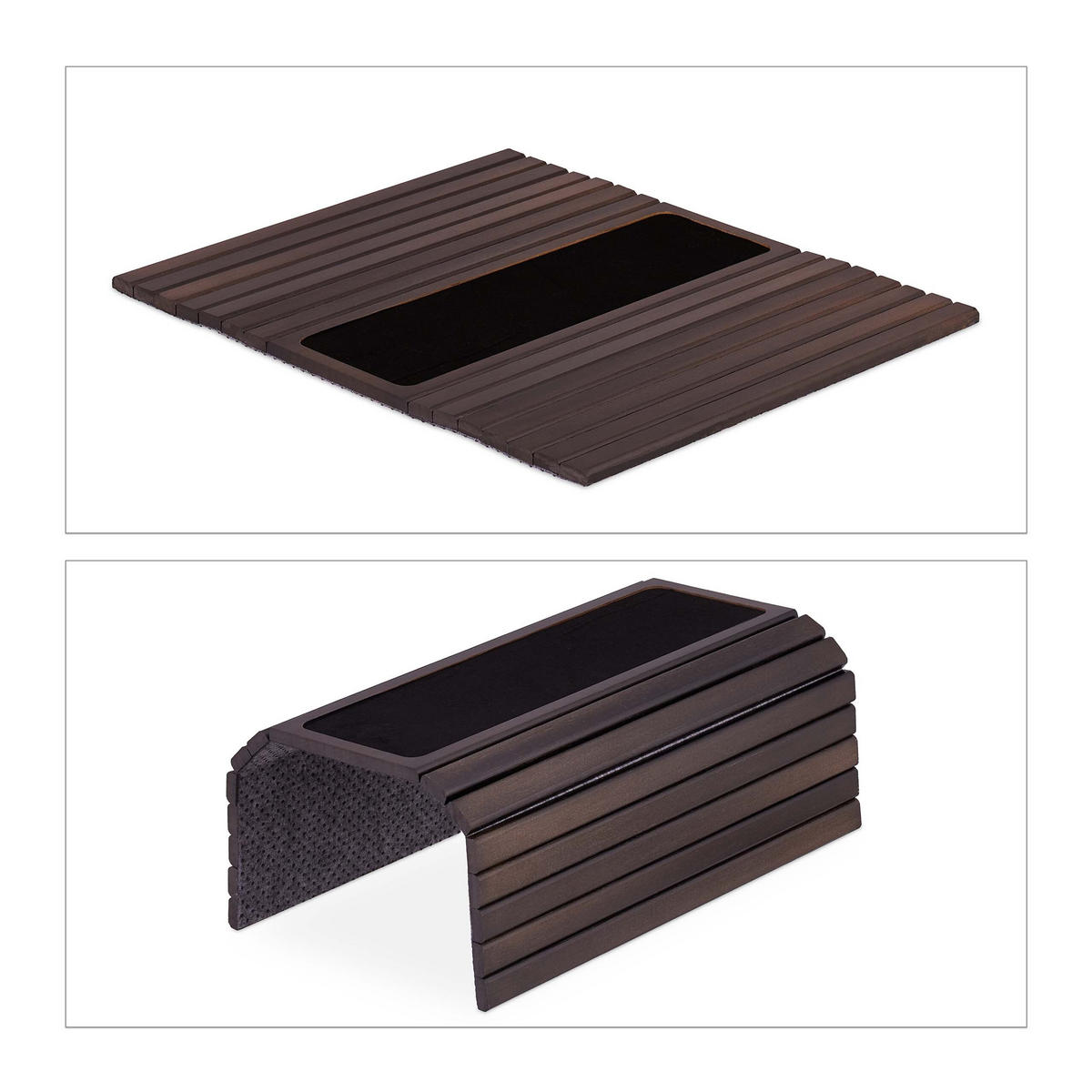 SOFATABLETT Dunkelbraun Schwarz Bambus klappbar 42x34 cm - Multicolor, Holz/Textil (42/1/34cm) - Relaxdays
