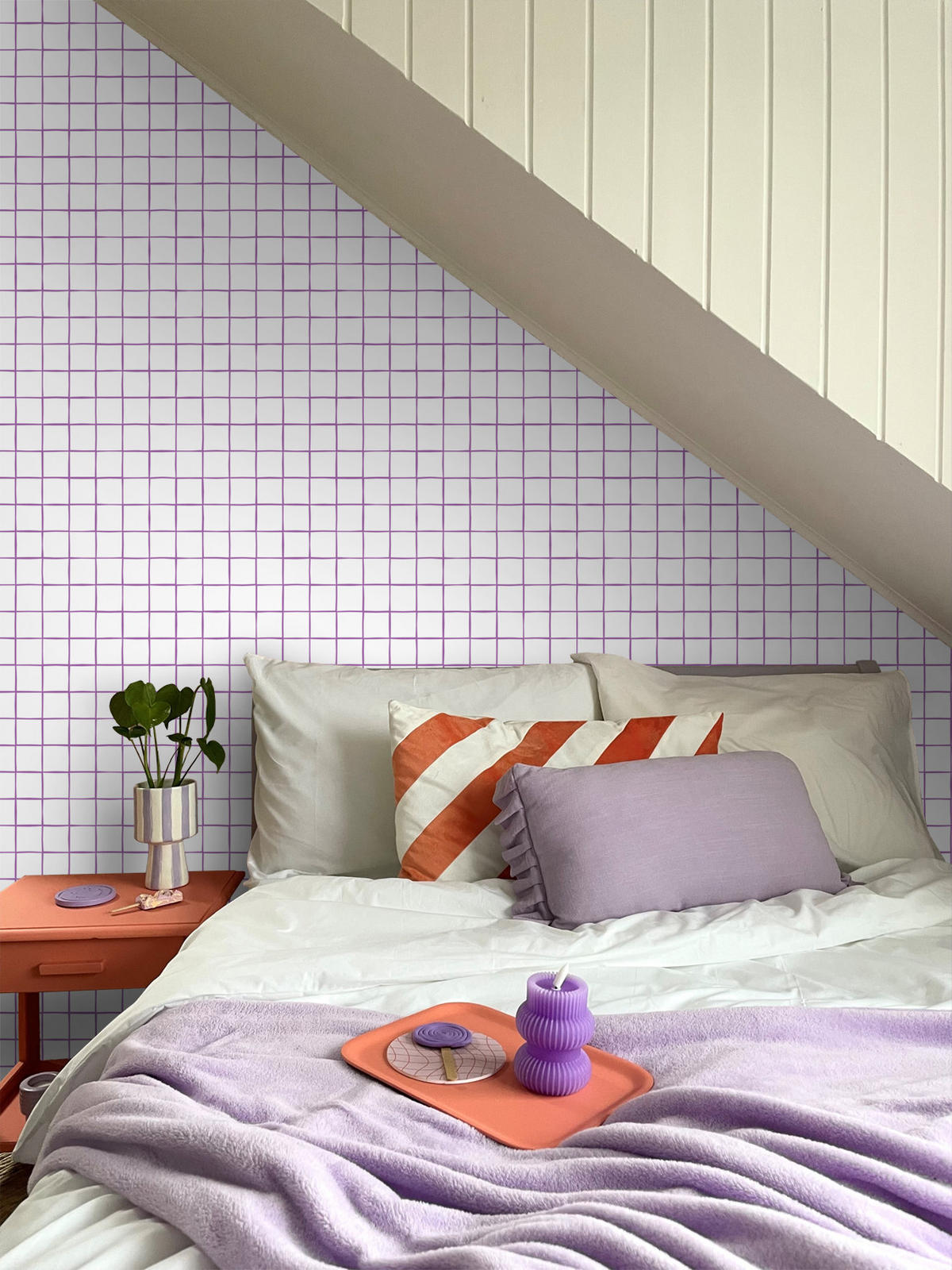TAPETE Karomuster 50 x 900 cm - Lila, Papier (50/900cm) - ESTAhome