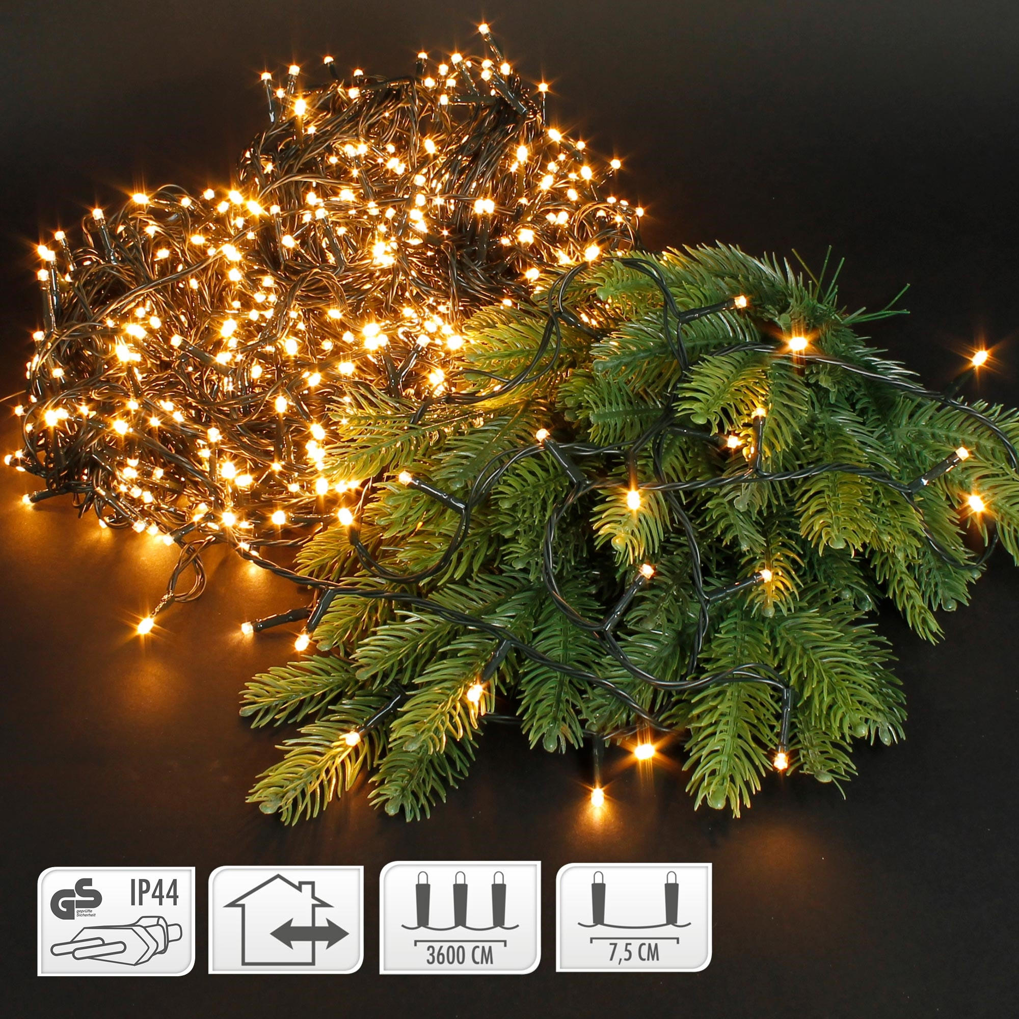 LED CLUSTER LICHTERKETTE Weihnachten 36m 480LED Warmweiß Innen/Außen - Grün, Kunststoff (3600cm) - ECD-Germany